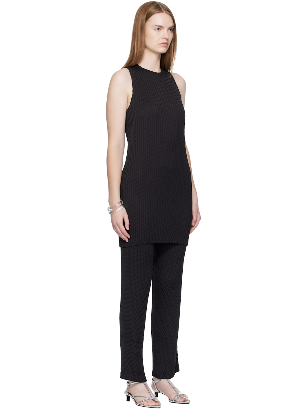 Black Sleek Pleats Minidress - 2
