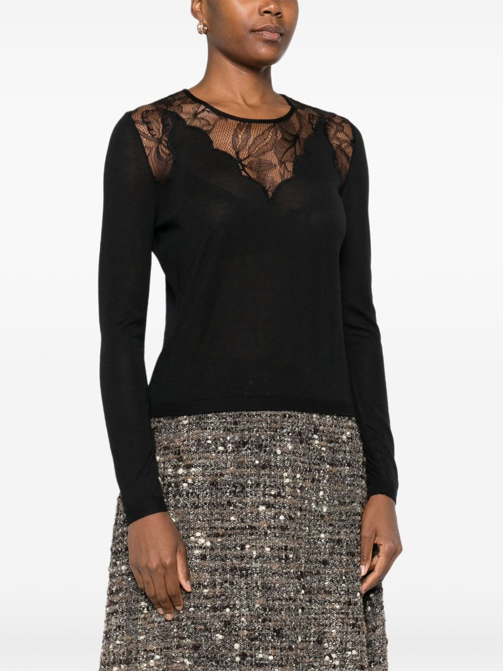 lace-insert long-sleeve top - 3