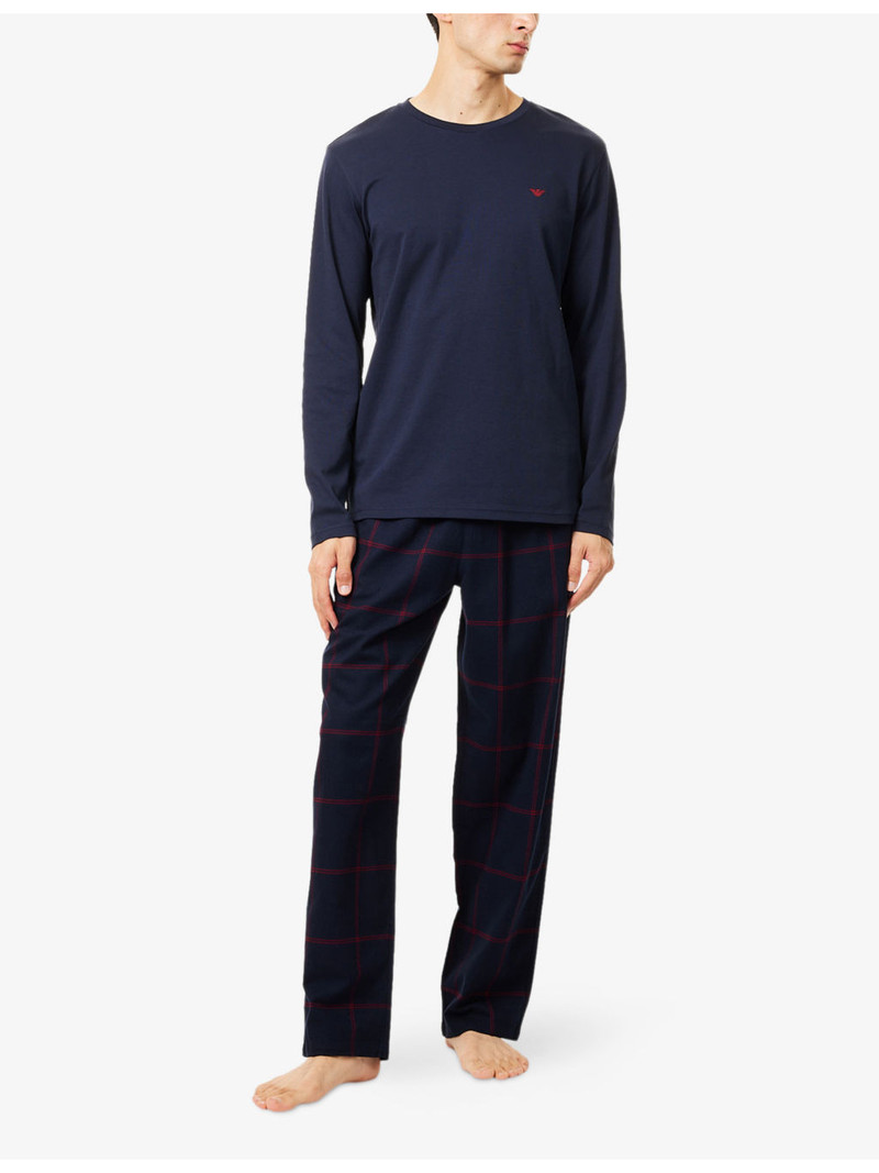 EMPORIO ARMANI Logo-Embroidered Checked Cotton Pyjamas outlook