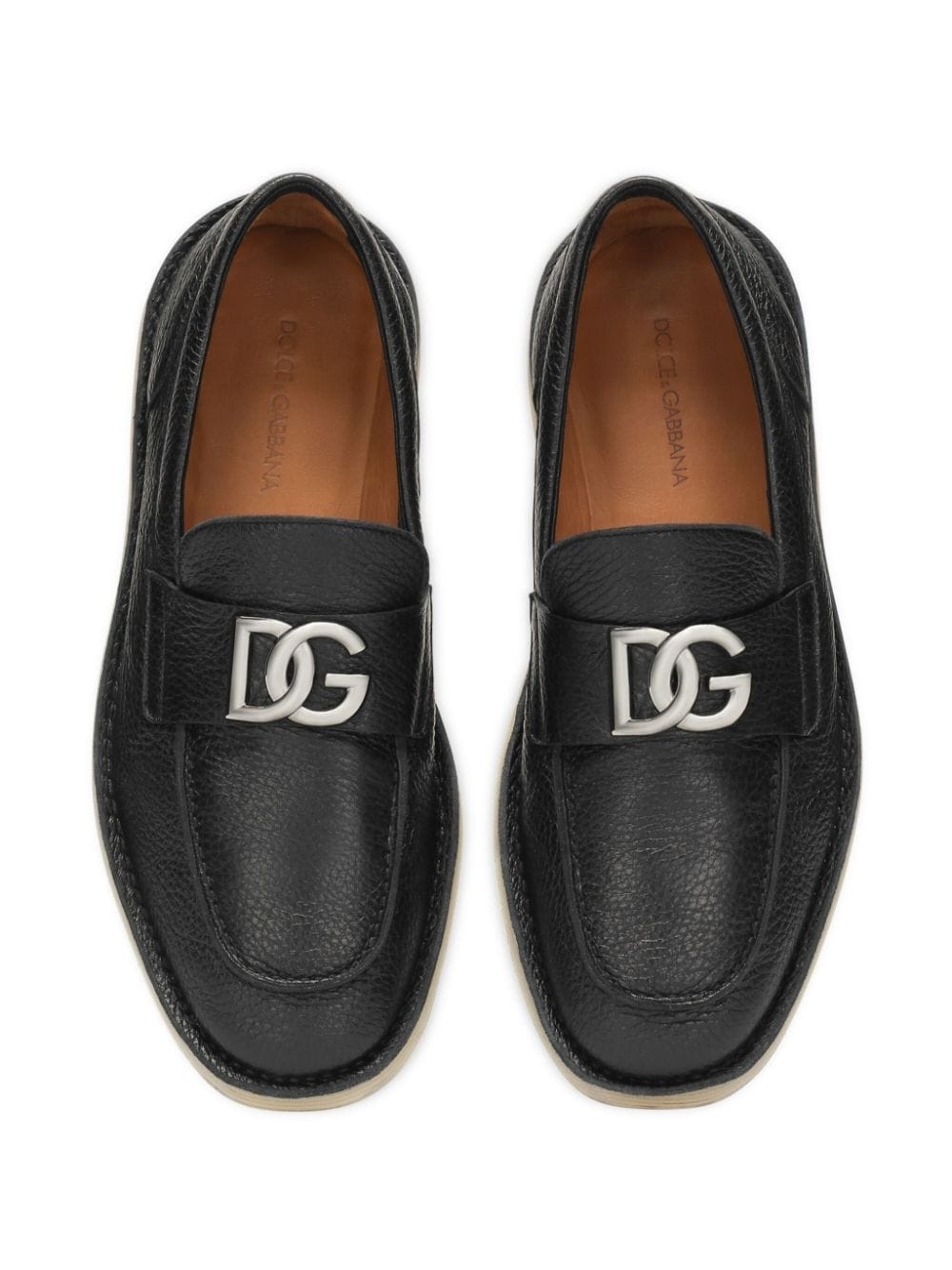 logo-plaque leather loafers - 4
