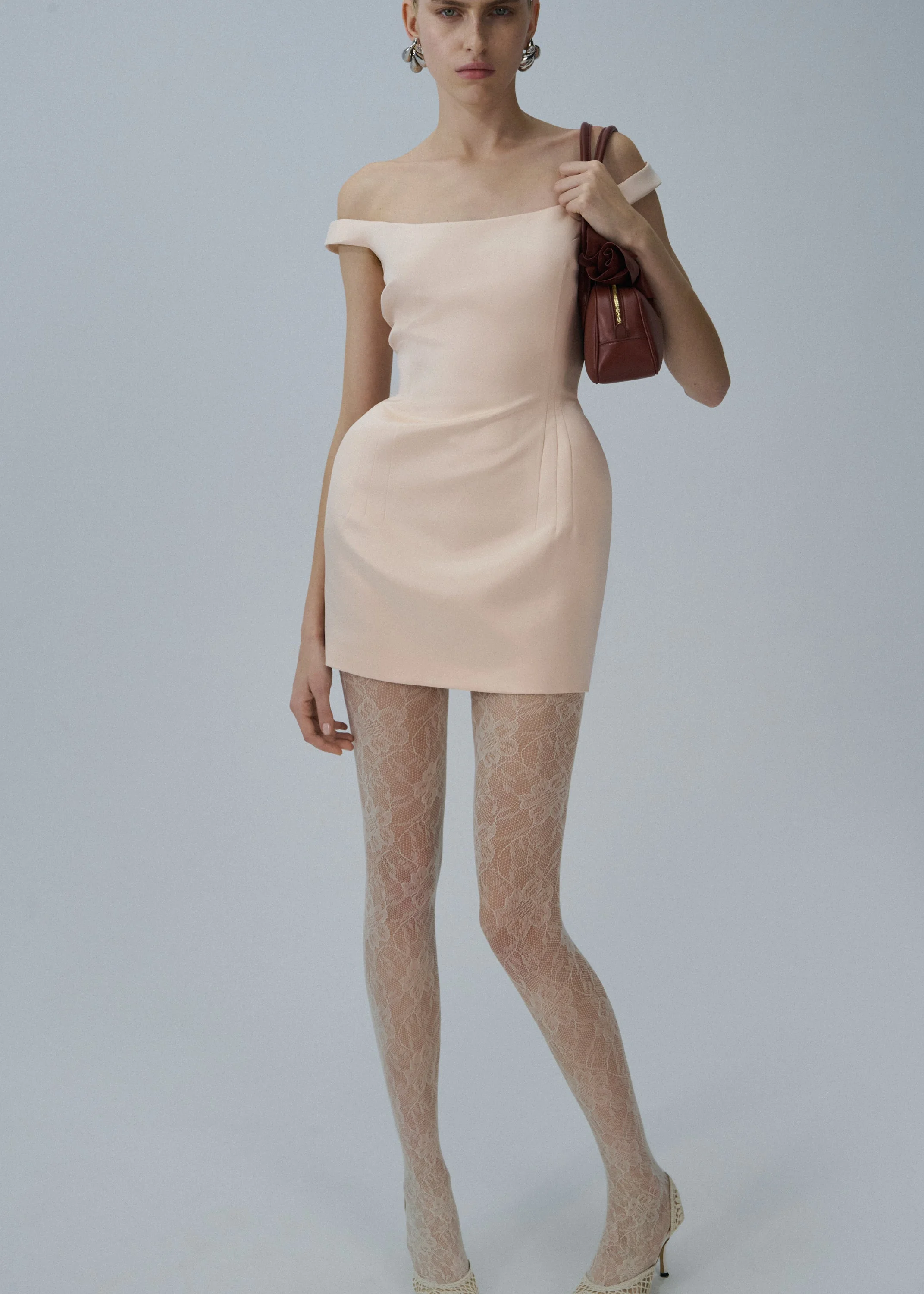 Off-Shoulder Hip Pad Midi Dress in Orange