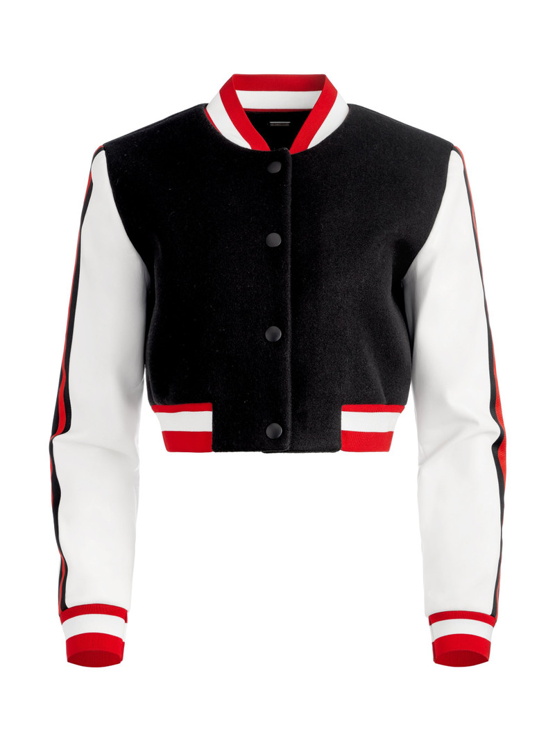 BARTON CROPPED VEGAN LEATHER VARSITY JACKET 1