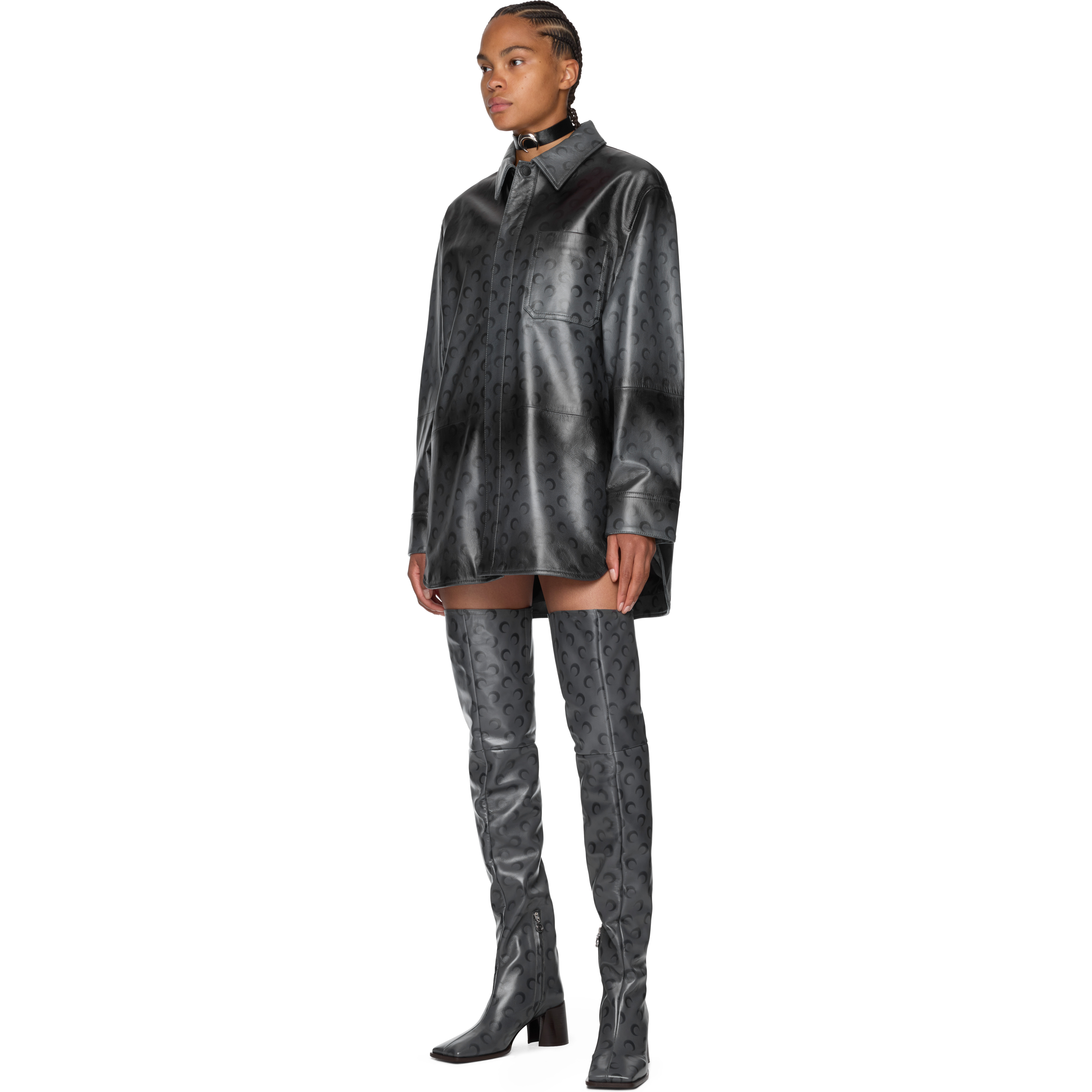 Moon Airbrushed Leather MS Block Thigh Boots - 5