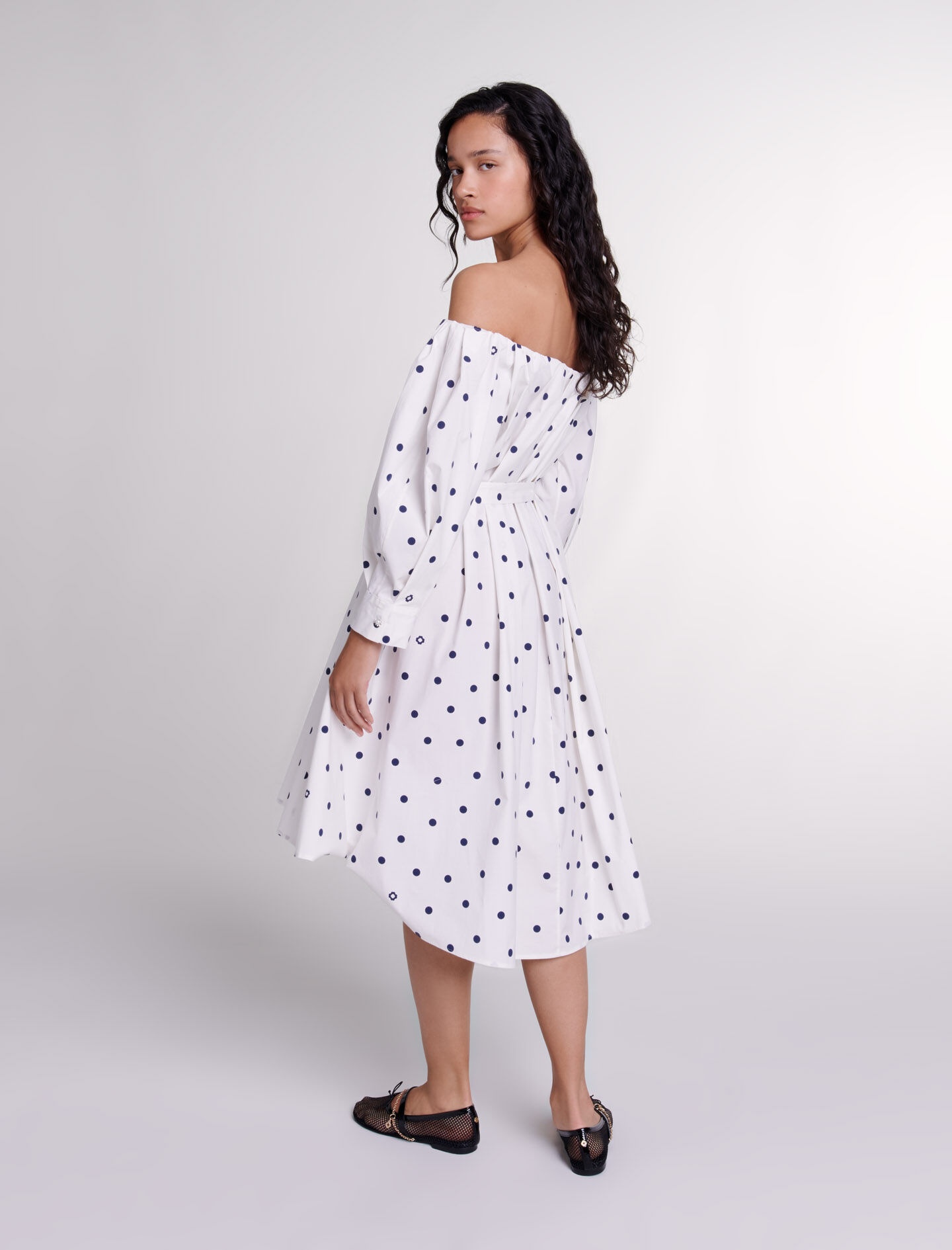 Shirt dress with bardot neckline - 4