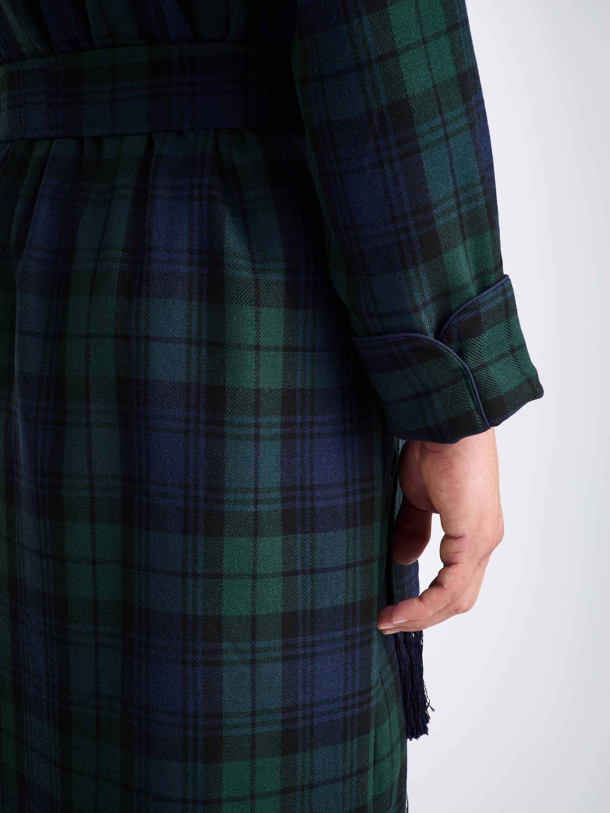 Men's Robe Tartan Black Watch Wool Navy - 8