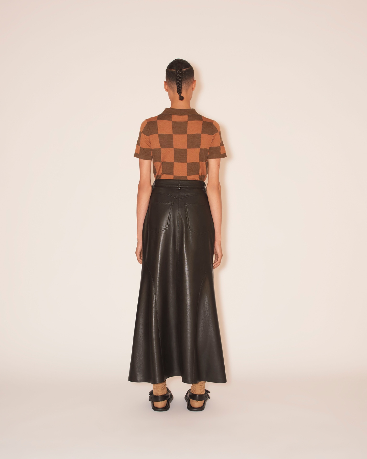 REZA - OKOBOR™ alt-leather button front midi skirt - Black - 2