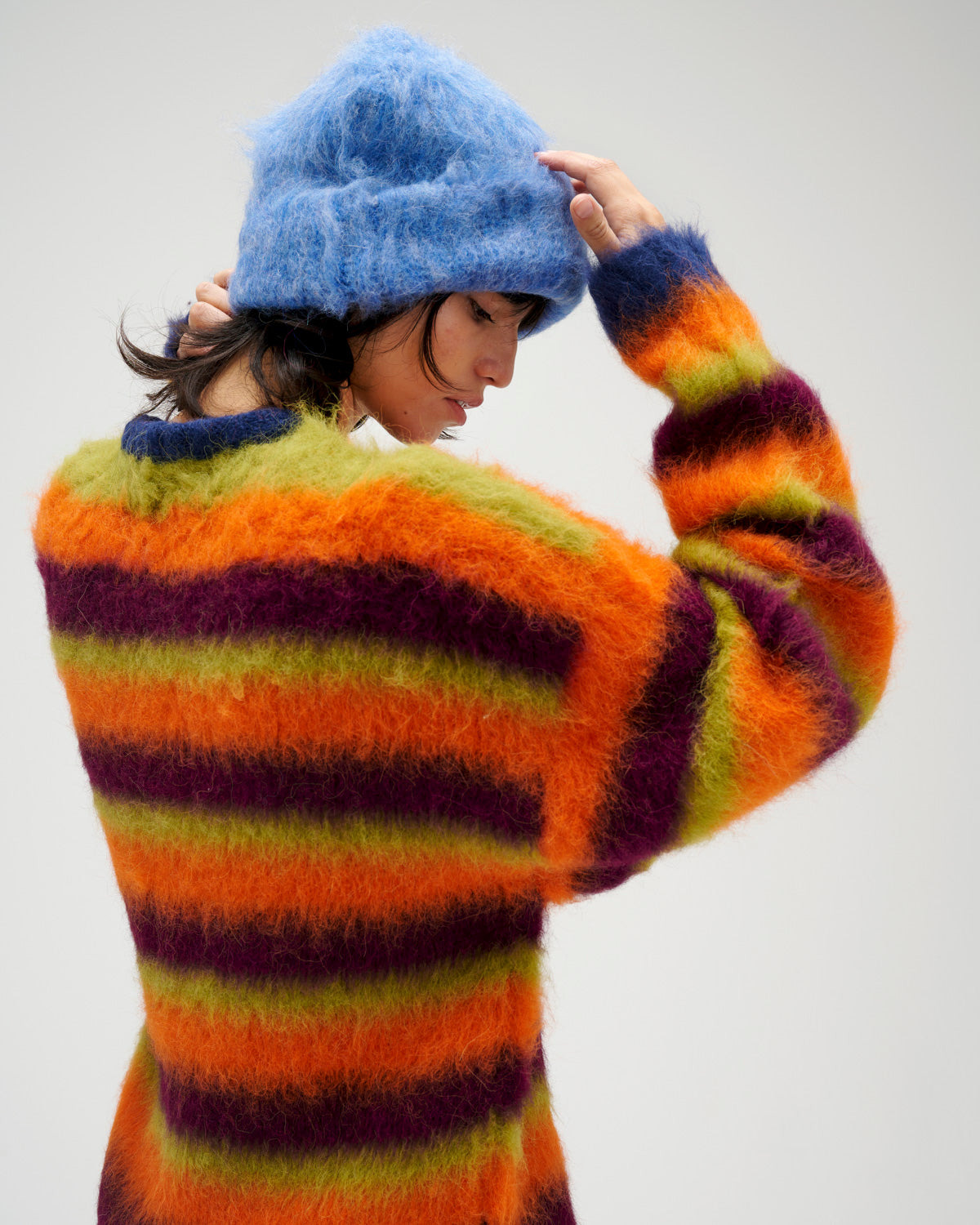 Blurry Lines Alpaca Crewneck Sweater - Orange Multi - 6