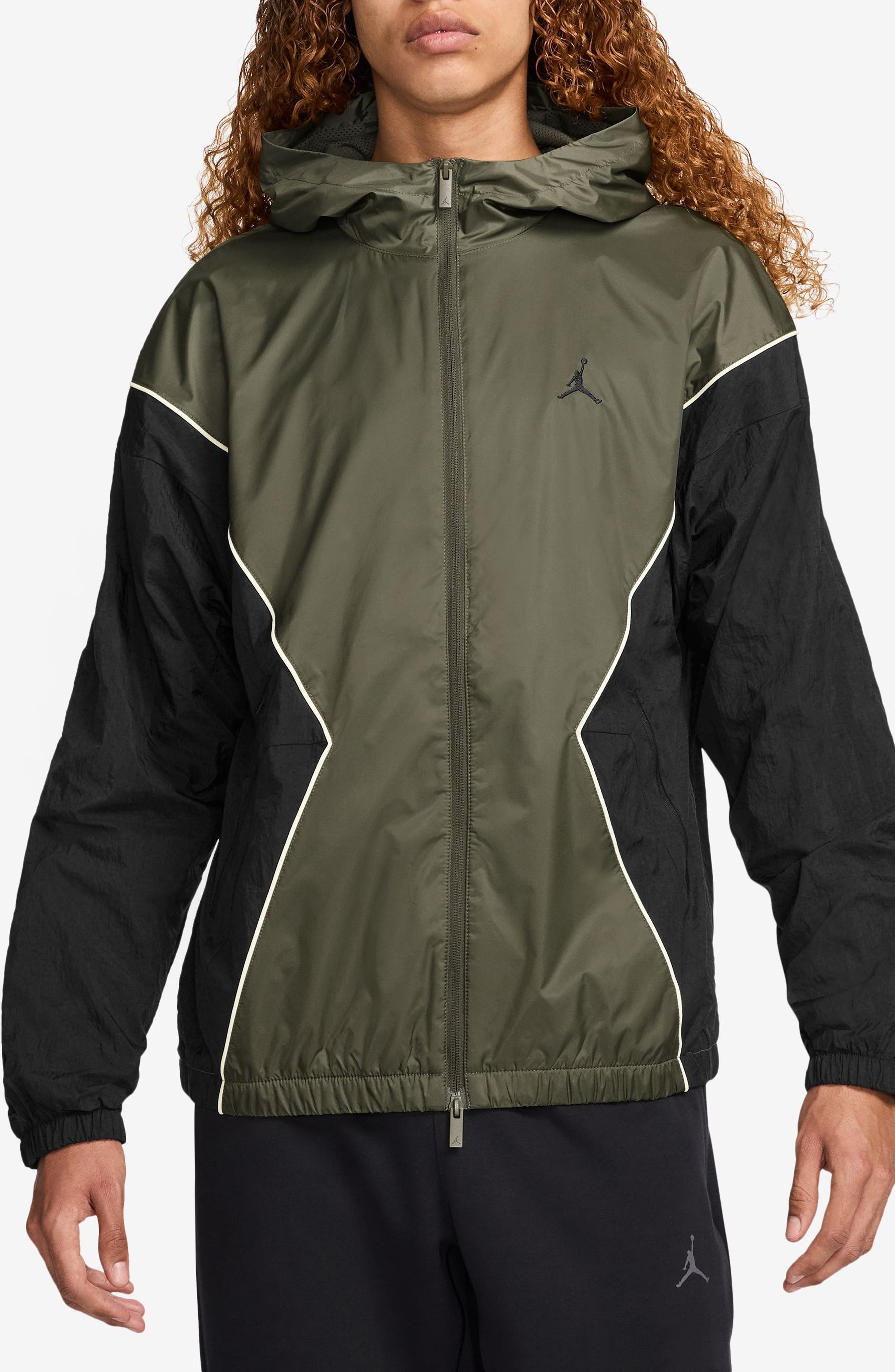 Jordan Essentials Draft Hooded Jacket in Medium Olive/Black/Sail at Nordstrom - 1