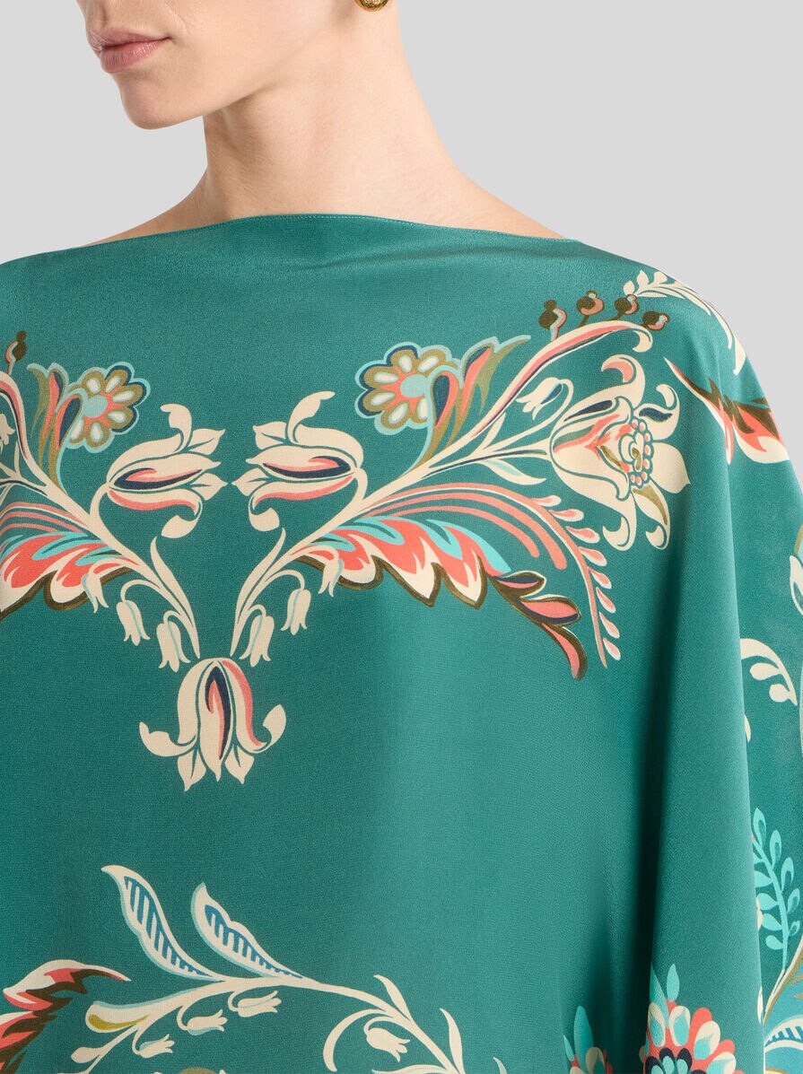 ASYMMETRIC SILK PONCHO TOP WITH DAFFODIL MOTIF - 2
