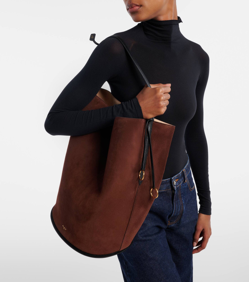 Alaïa Hip Large leather-trimmed suede bucket bag outlook