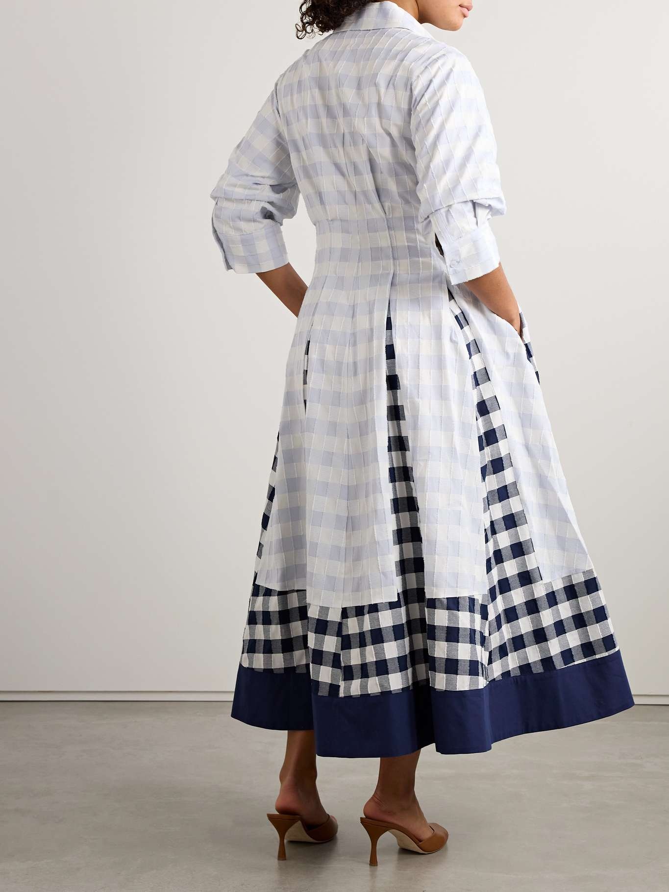 Jazz frayed paneled checked cotton-voile midi shirt dress Blue - 3