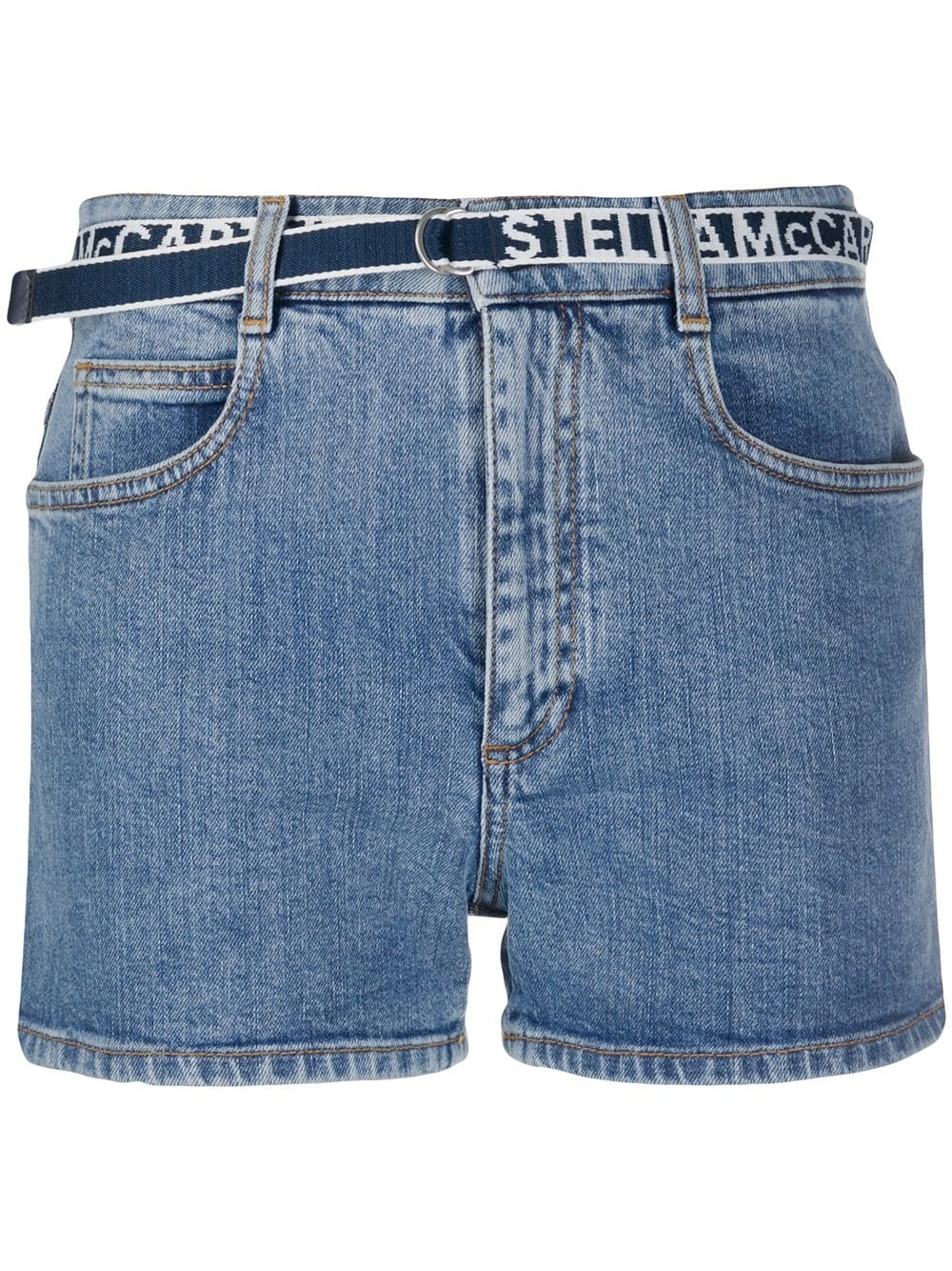 logo belt denim shorts - 1