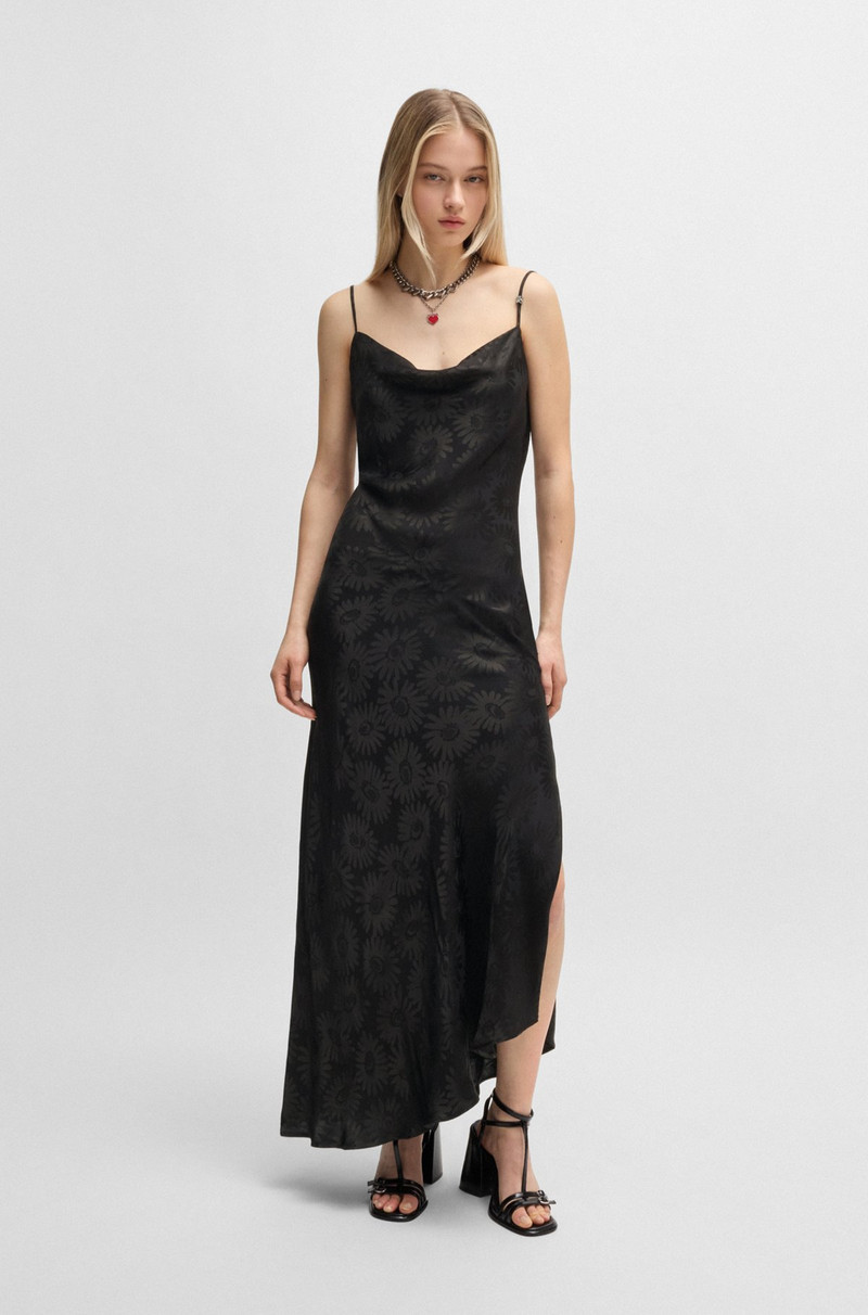 HUGO FLORAL-JACQUARD DRESS WITH ASYMMETRIC HEM outlook