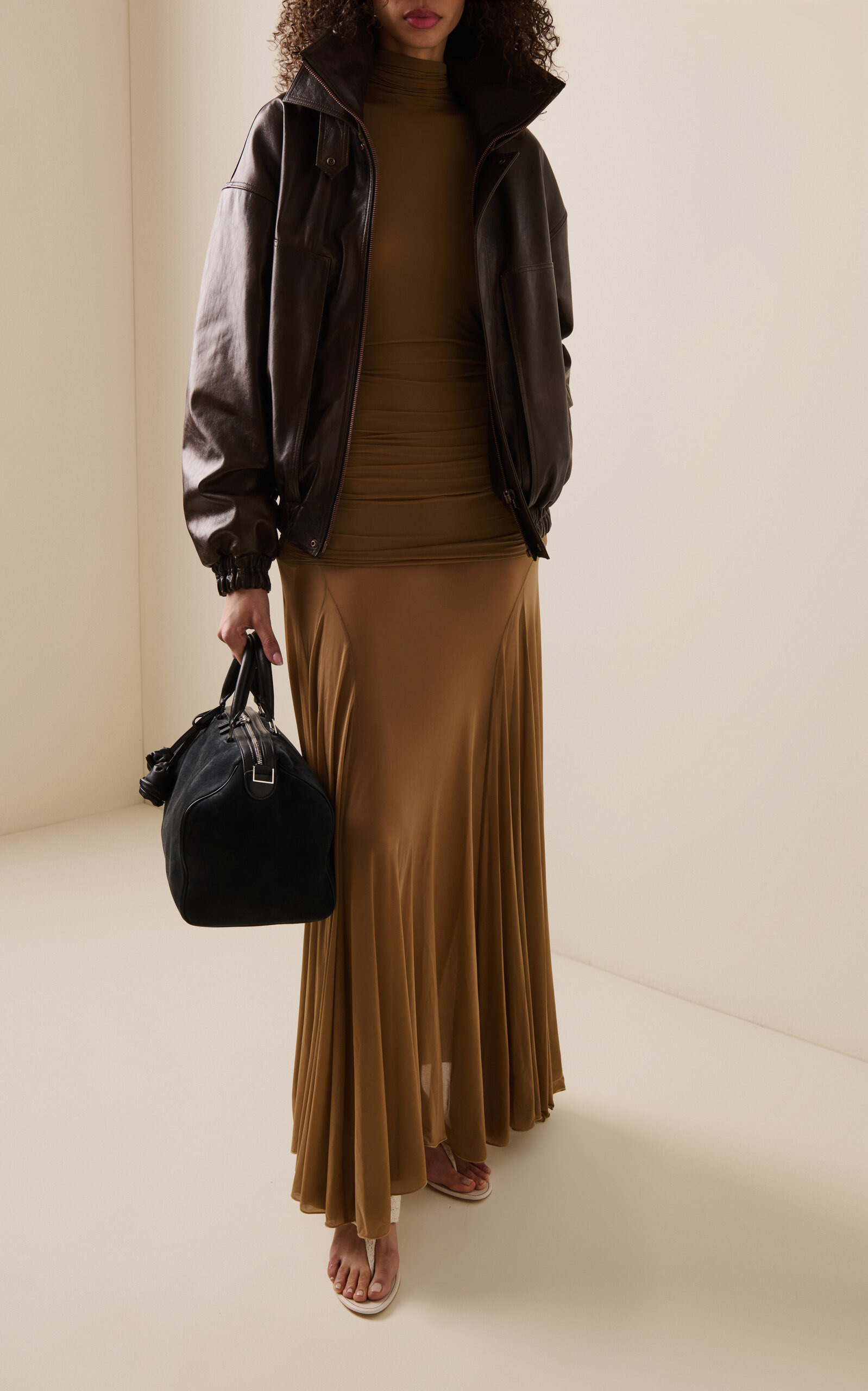 High Neck Ruched Maxi Dress nude - 3