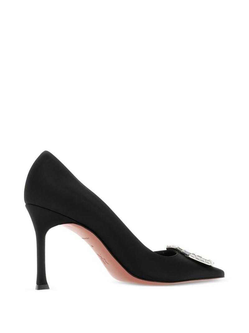 Amina Muaddi 90mm Camelia embellished satin pumps outlook