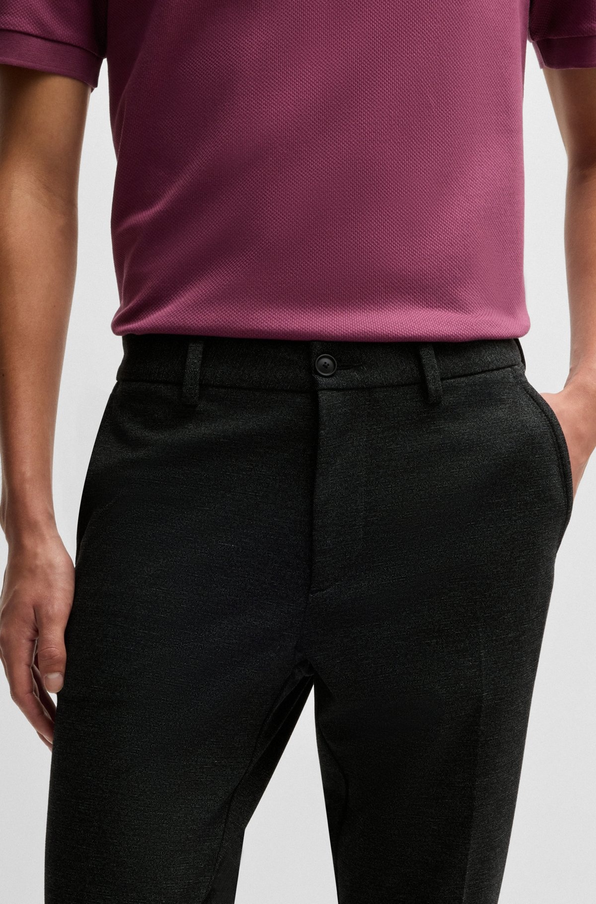 SLIM-FIT TROUSERS IN SALT-AND-PEPPER STRETCH JERSEY - 5