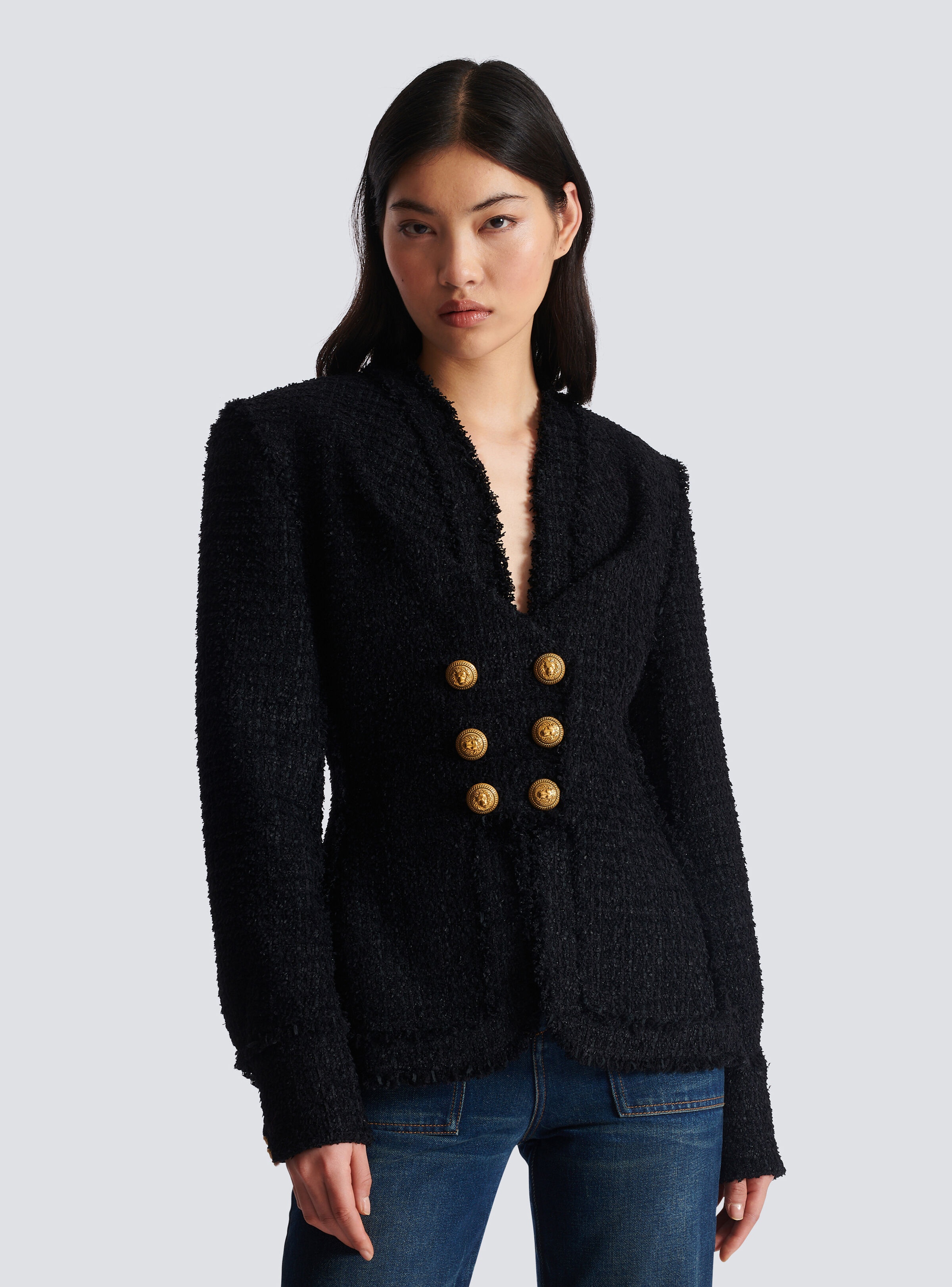 Collarless tweed jacket - 7