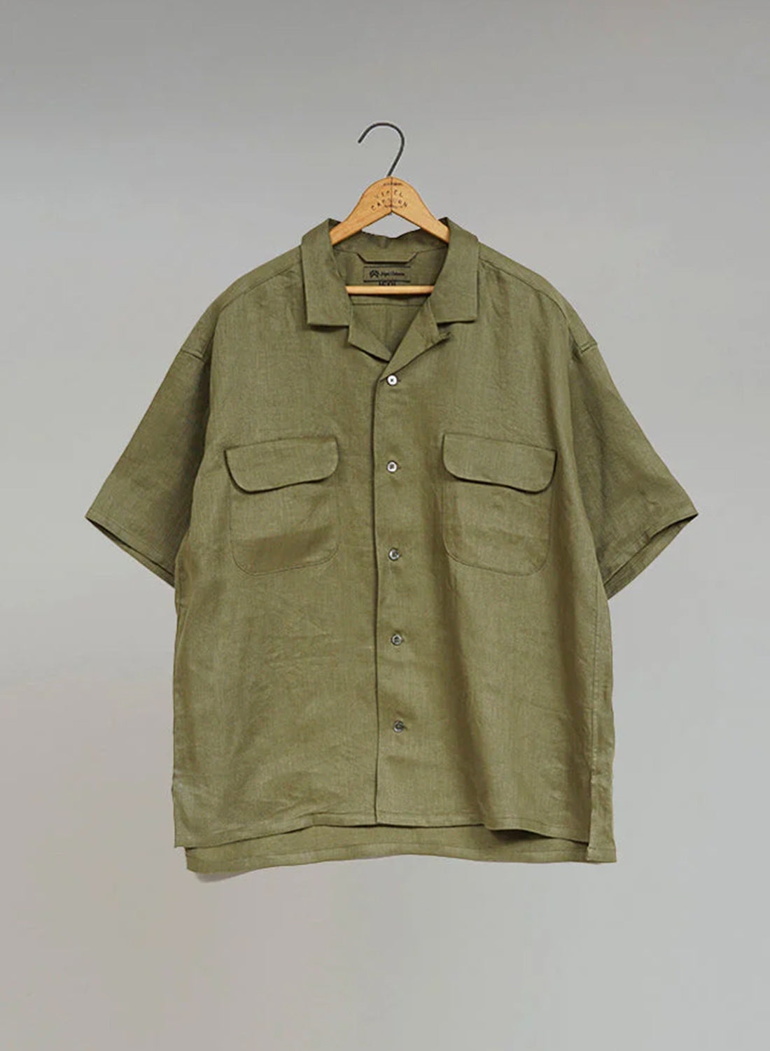 Open Collar Shirt Linen Twill in Green - 1