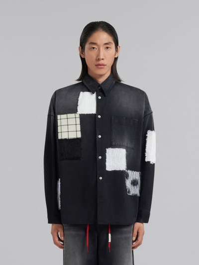 Marni BLACK BULL DENIM SHIRT WITH PATTERNED PATCHES outlook