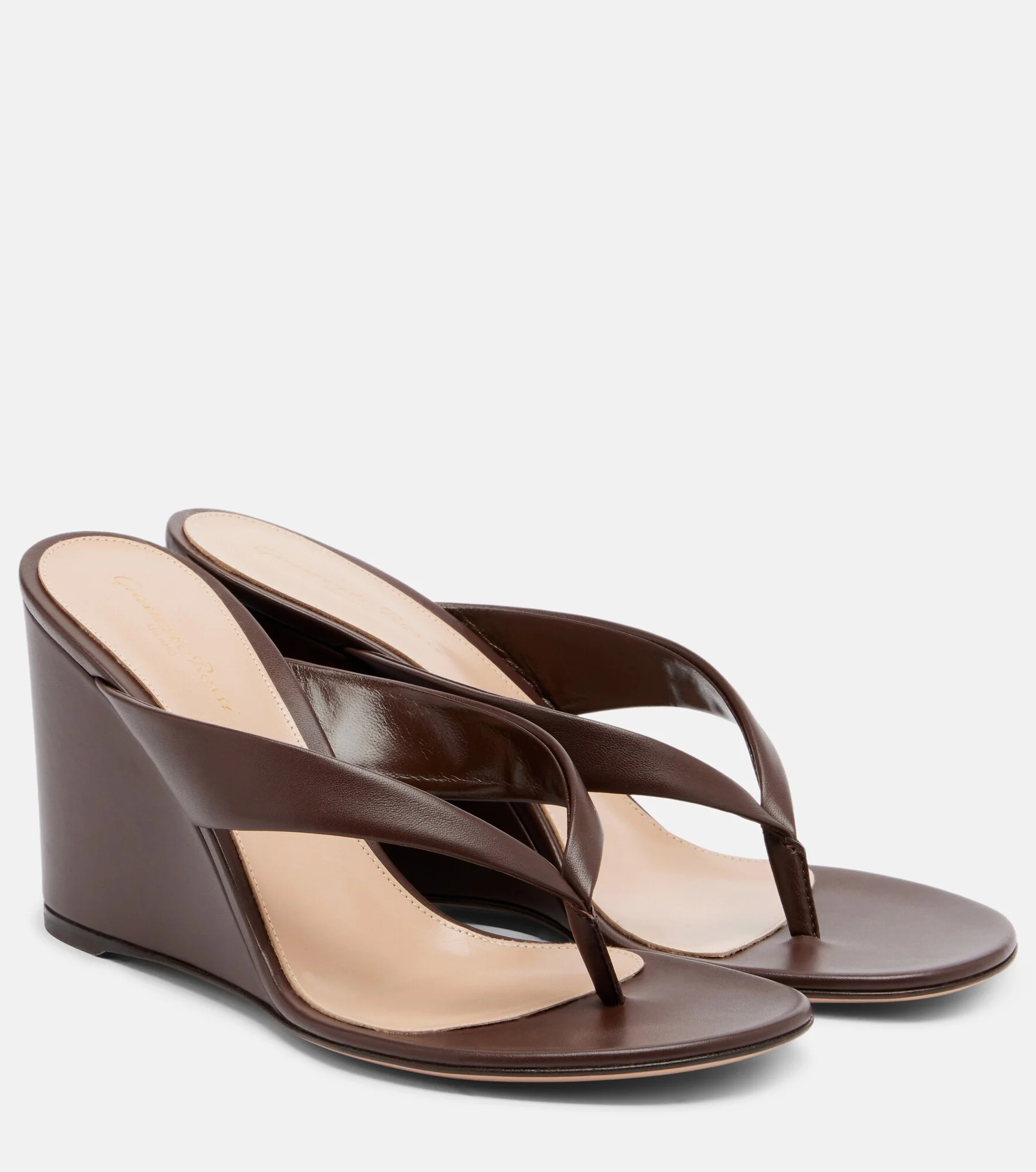 Leather wedge thong sandals - 1
