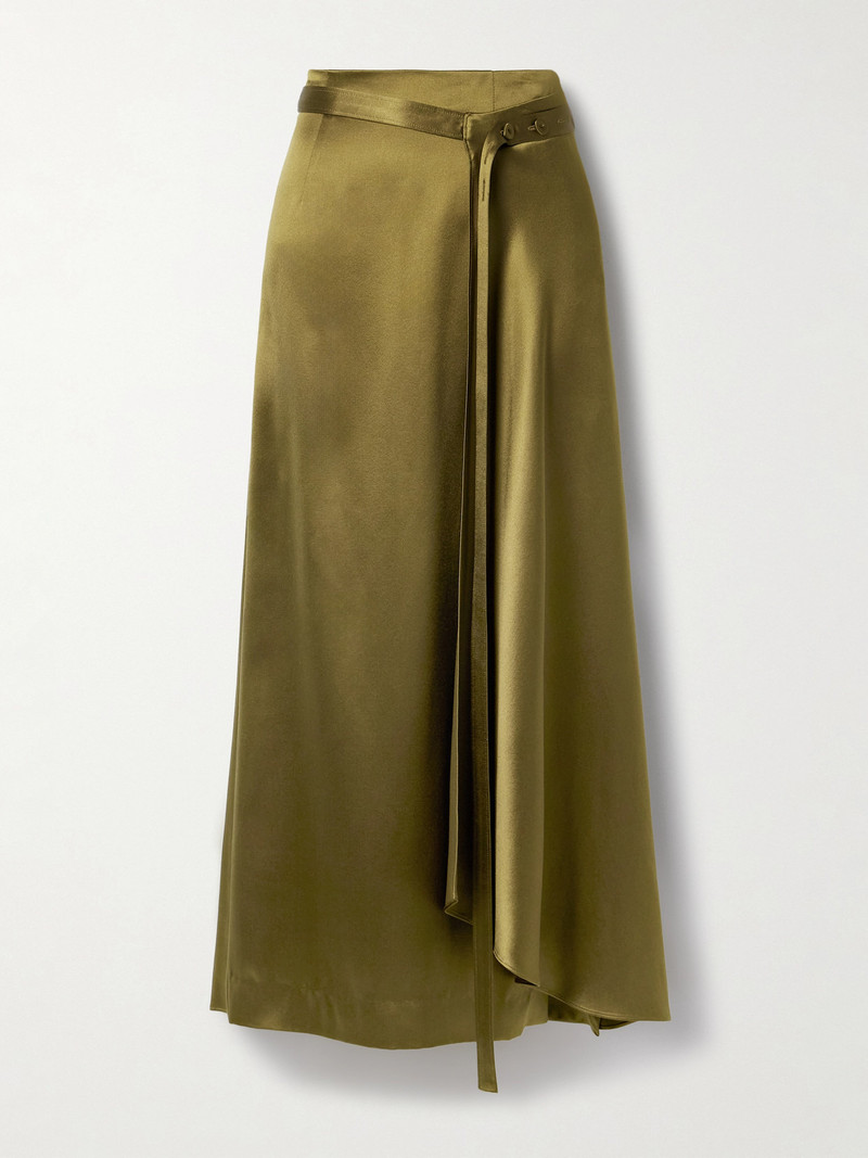 Bruna Wrap-effect Belted Silk-charmeuse Midi Skirt 1