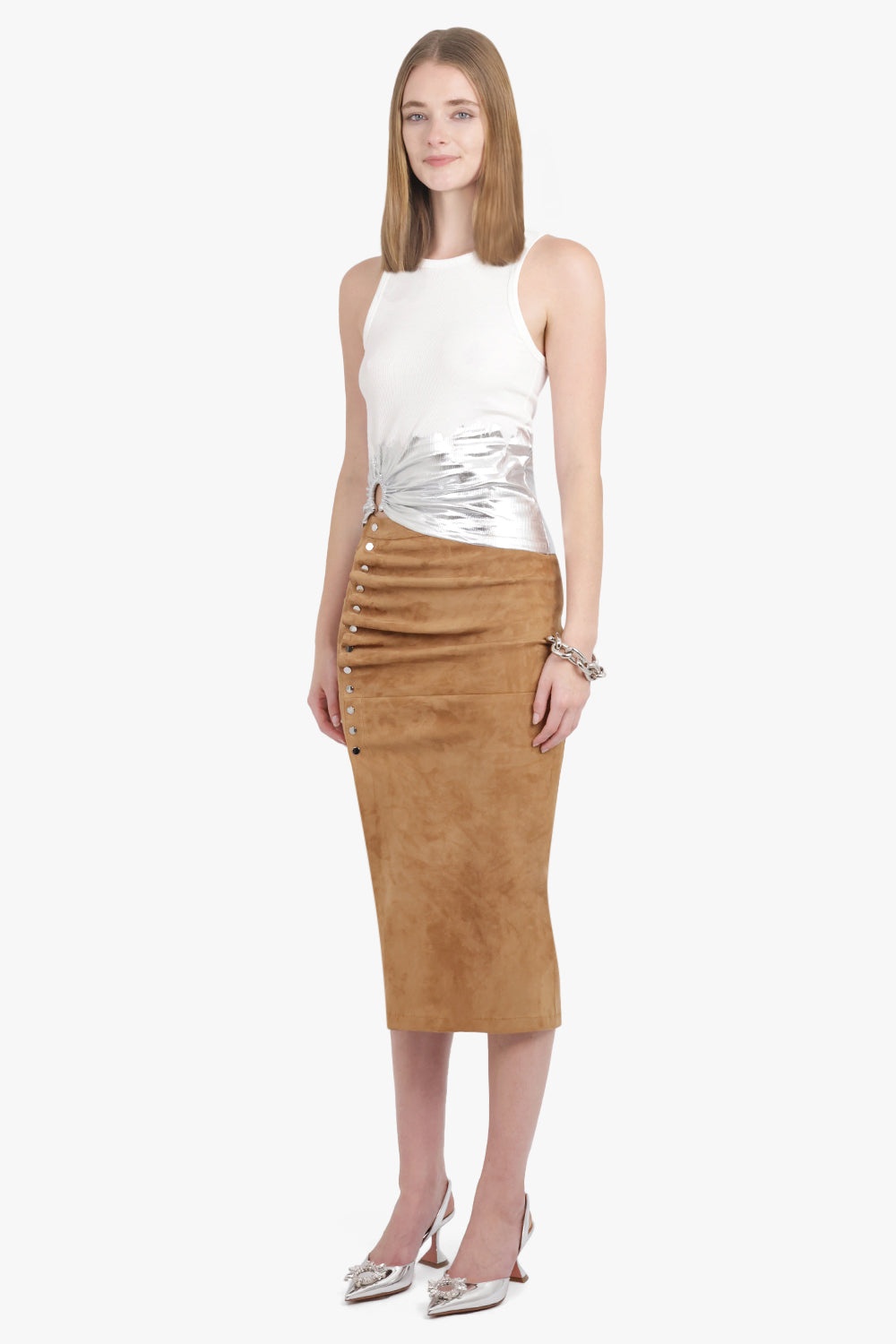 ASYMMETRIC TANK TOP WITH FOIL DETAIL | WHITE/SILVER - 4