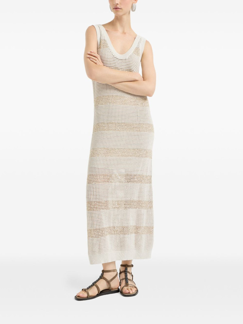 Brunello Cucinelli striped sleeveless midi dress outlook