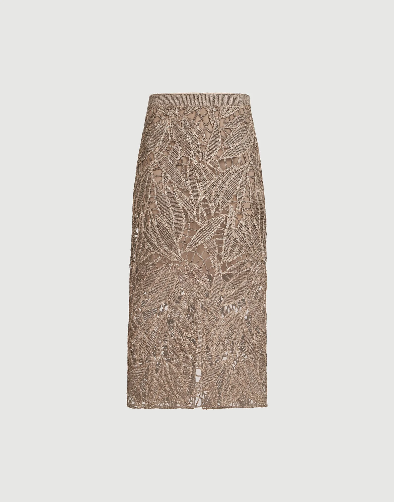 Linen and cotton dazzling cacao leaves embroidery skirt - 1