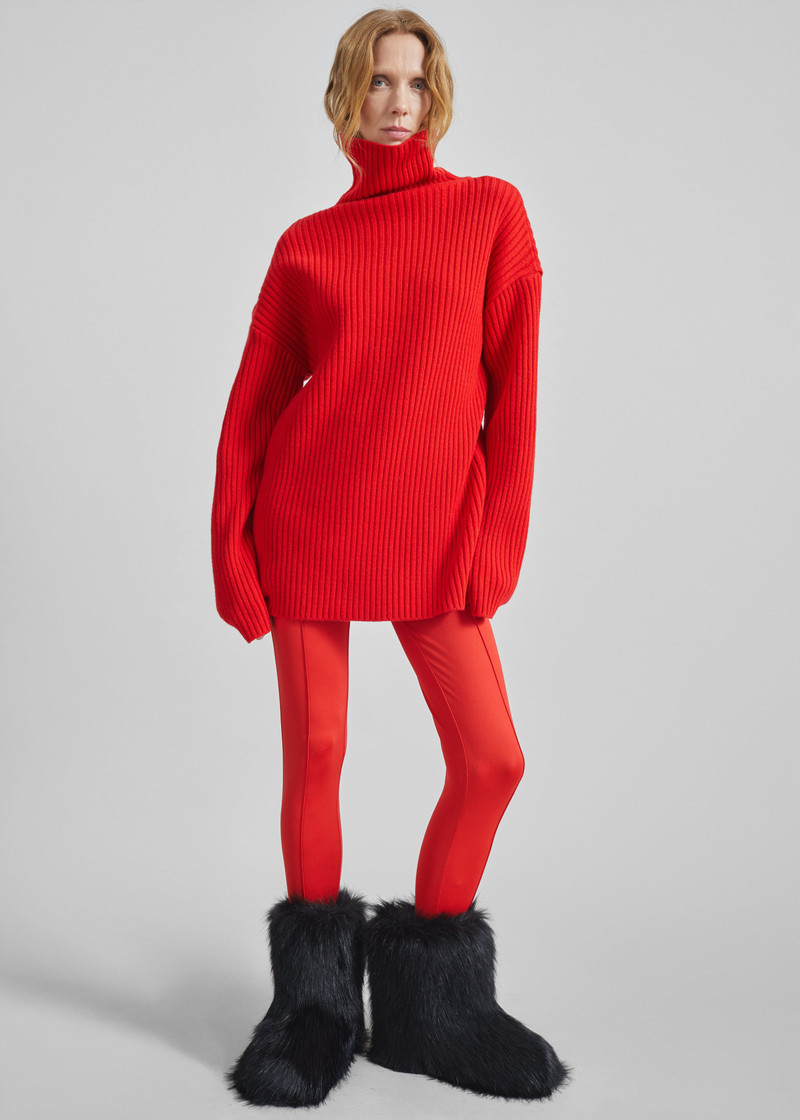 Thelma Ribbed Sweater Dress - Red 6