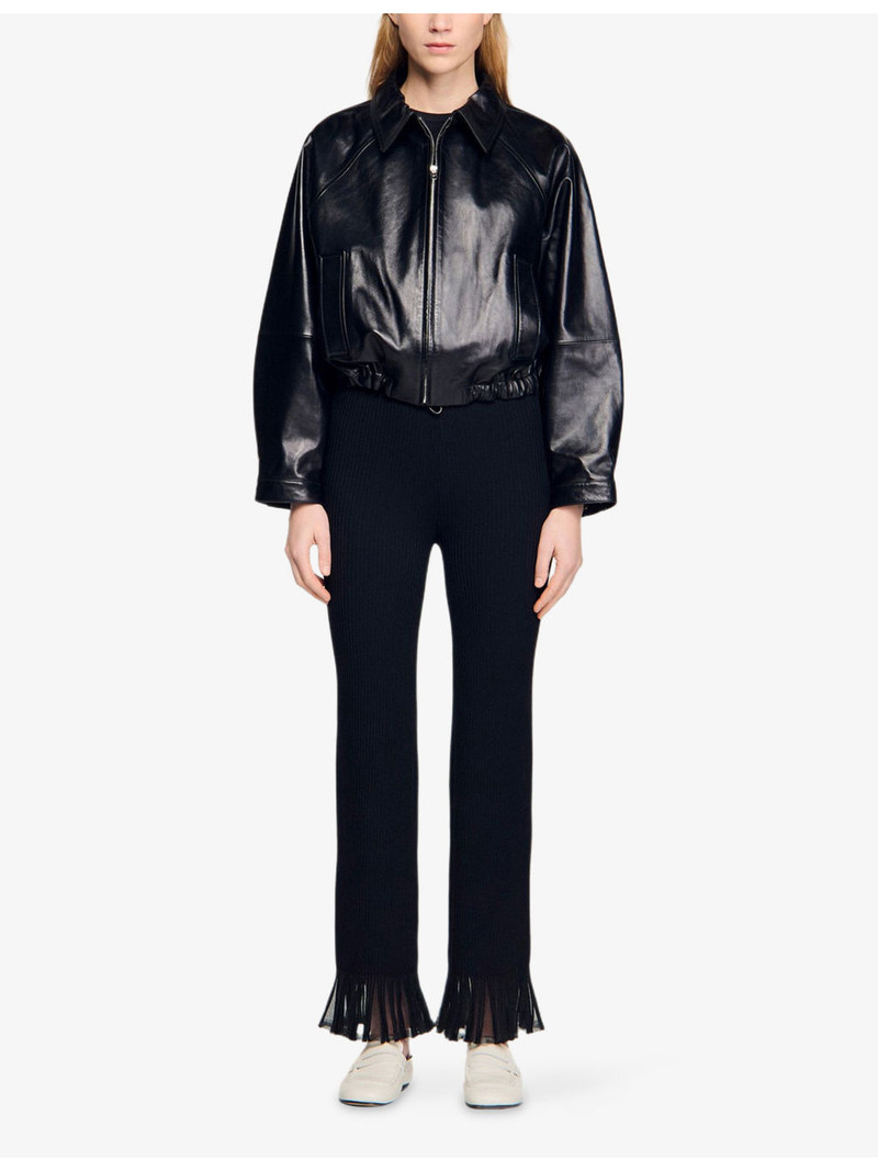 Sandro Side-Pocket Cropped Leather Jacket outlook