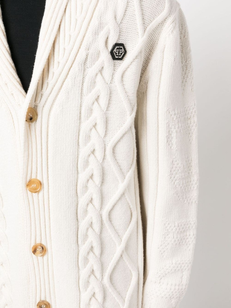 cable-knit distressed-finish cardigan 5