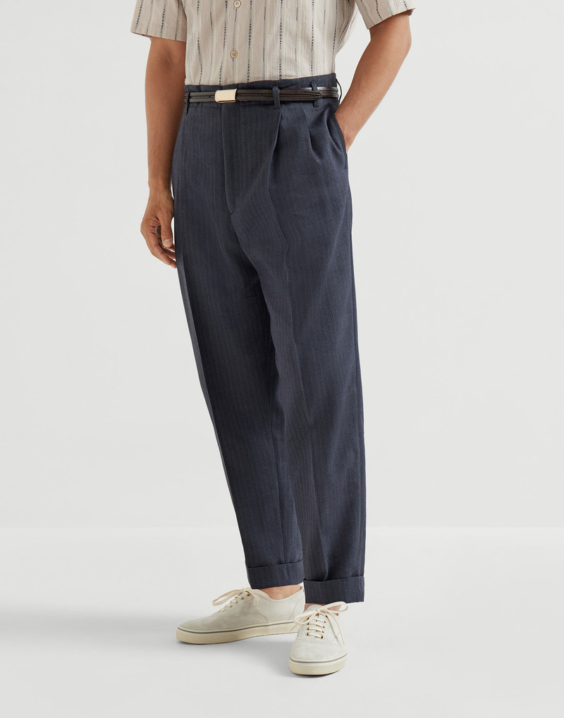 Virgin wool and paper fiber chevron trousers with double pleats 2