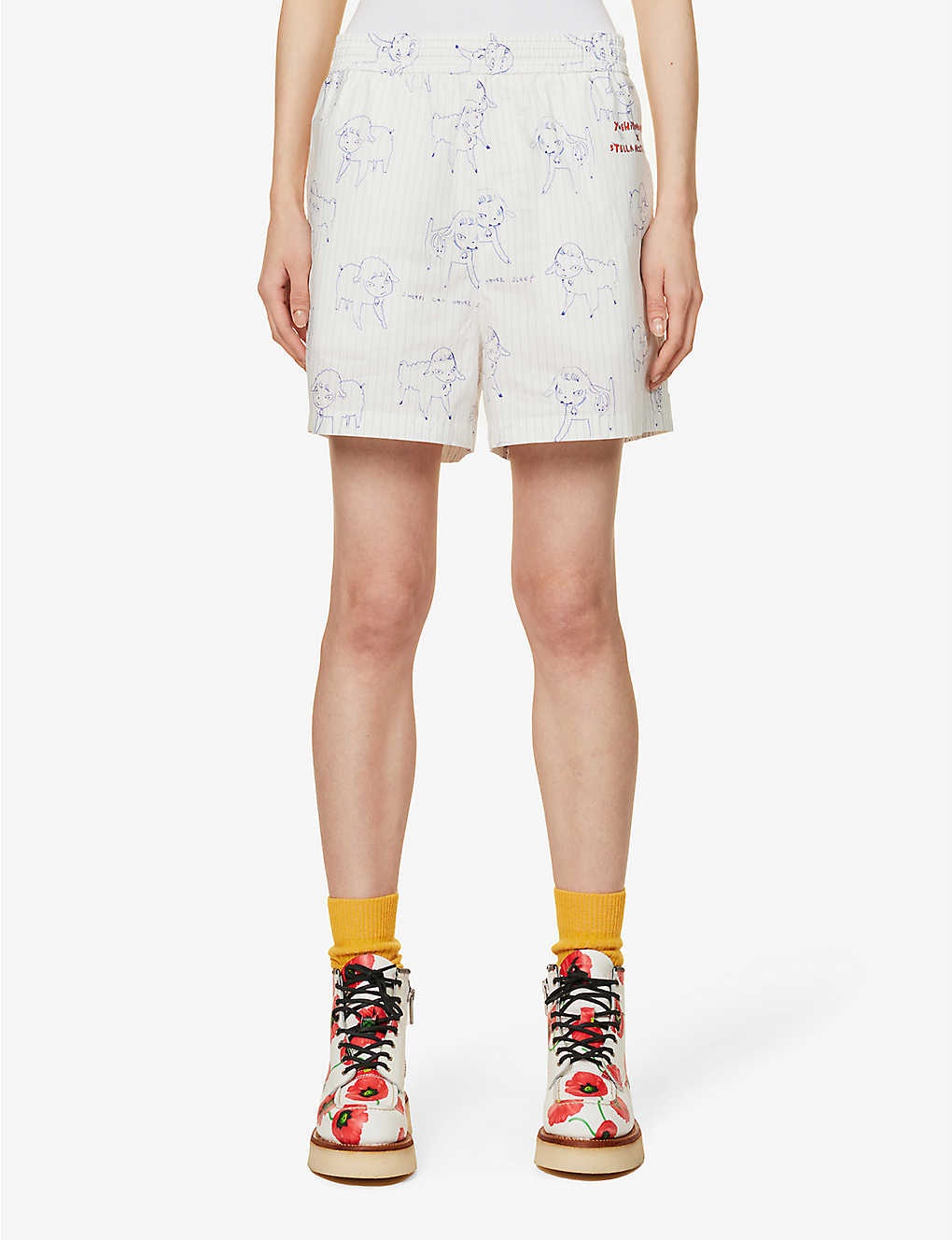 Yoshitomo Nara x Stella McCartney graphic-print cotton-poplin shorts - 3