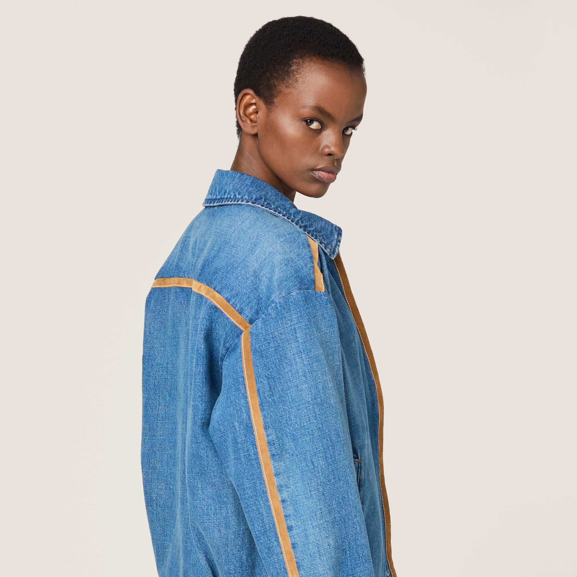 Denim and leather blouson jacket - 5