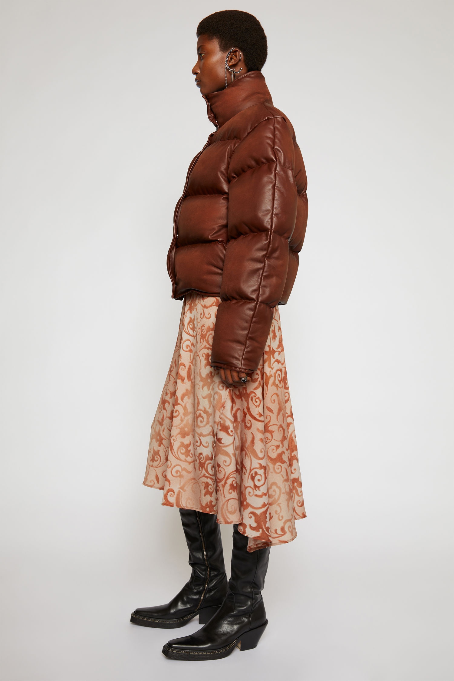 Leather puffer jacket rusty brown - 3