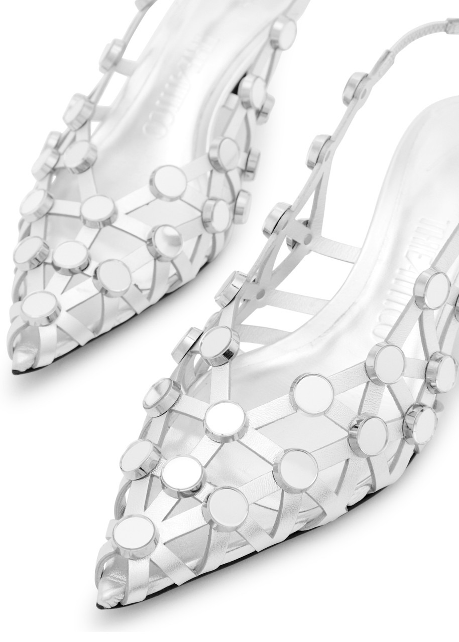 The Attico Grid 50 Embellished Metallic Leather Slingback Pumps - 3