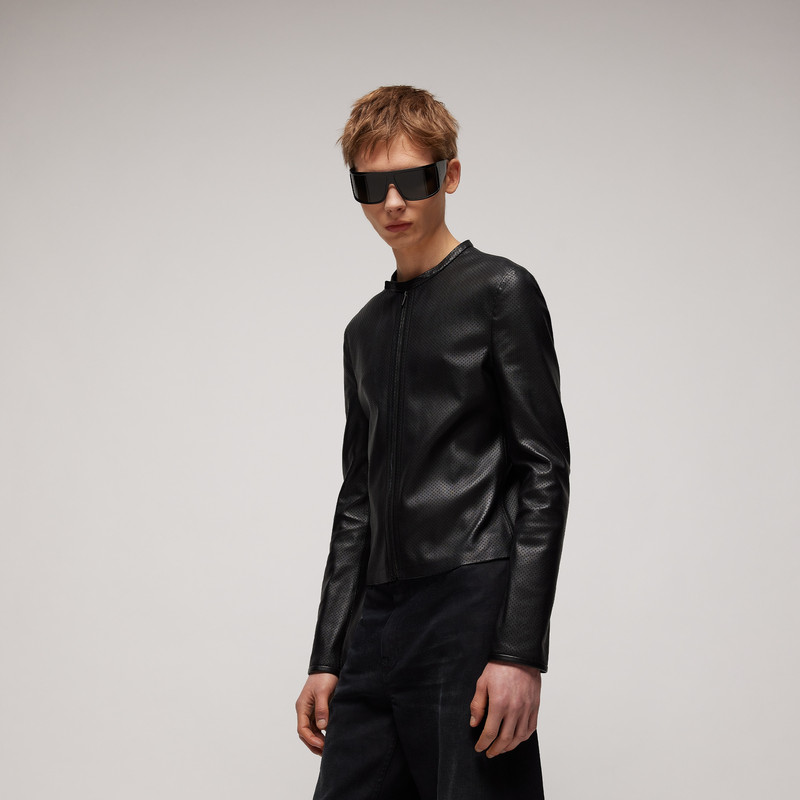 Perforated stretch leather zip jacket 4