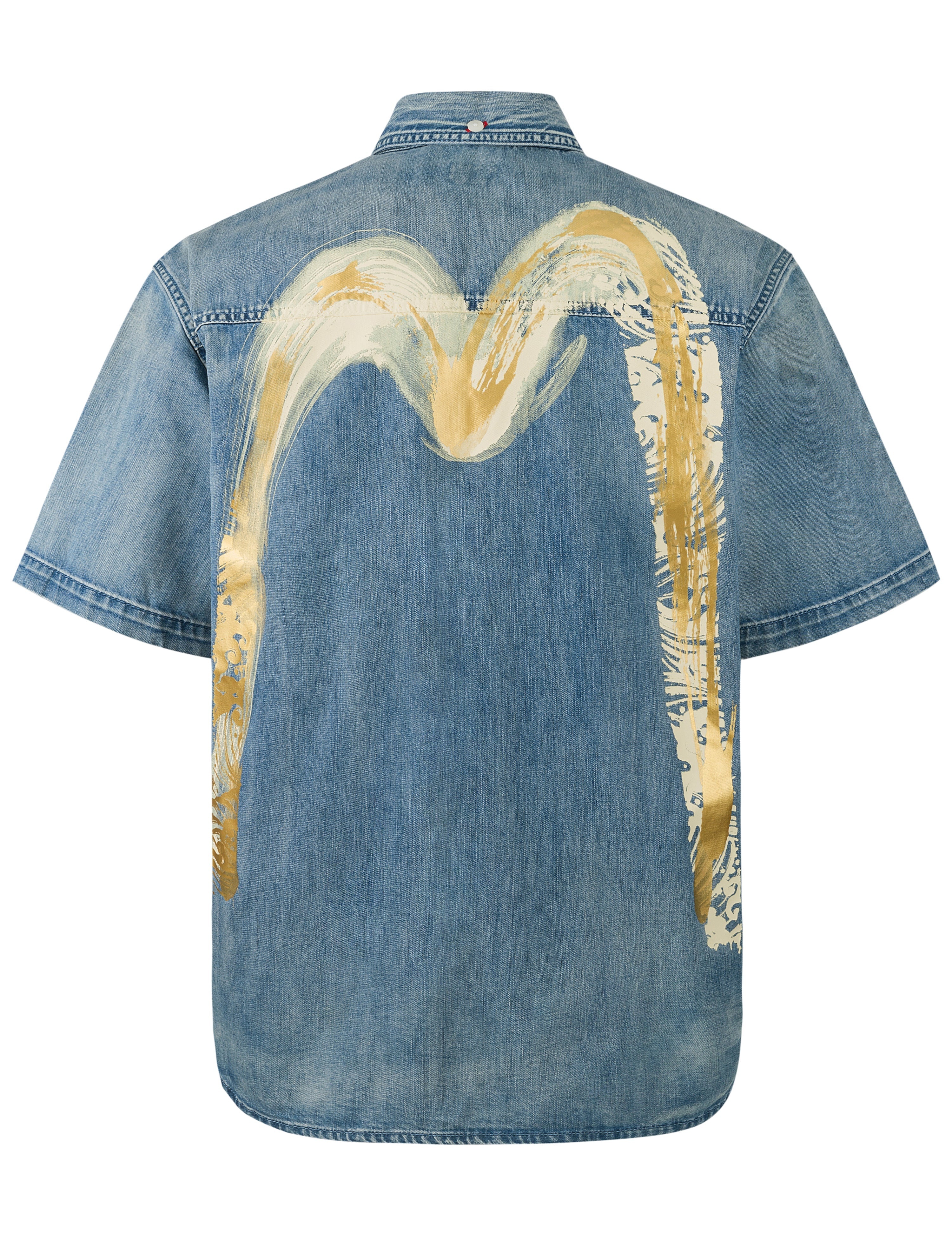 Artistic Brush Daicock Print Relax Fit Denim Short-Sleeves Shirt - 11