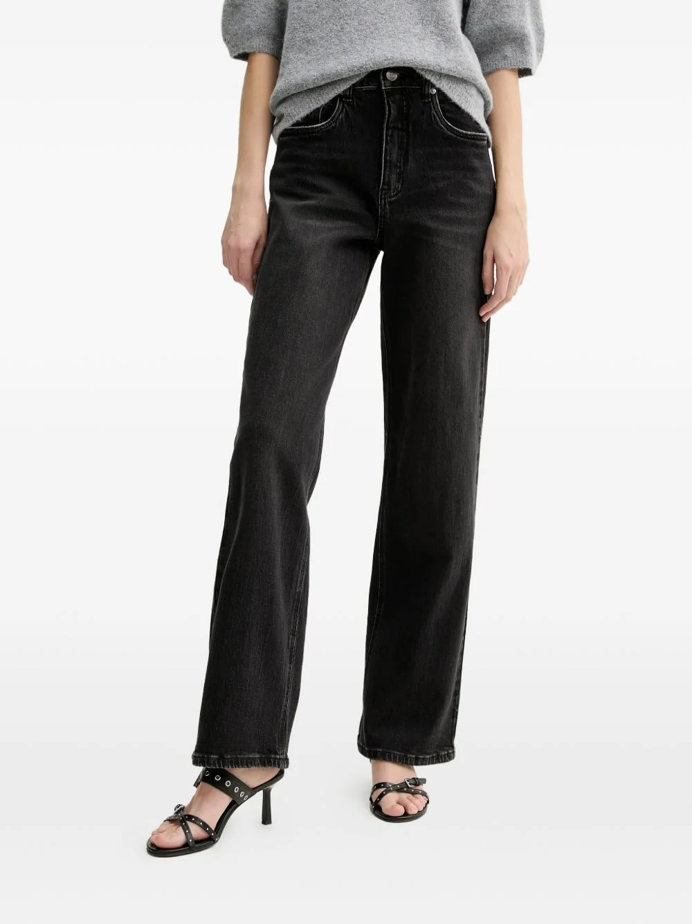 black straight-leg jeans - 1