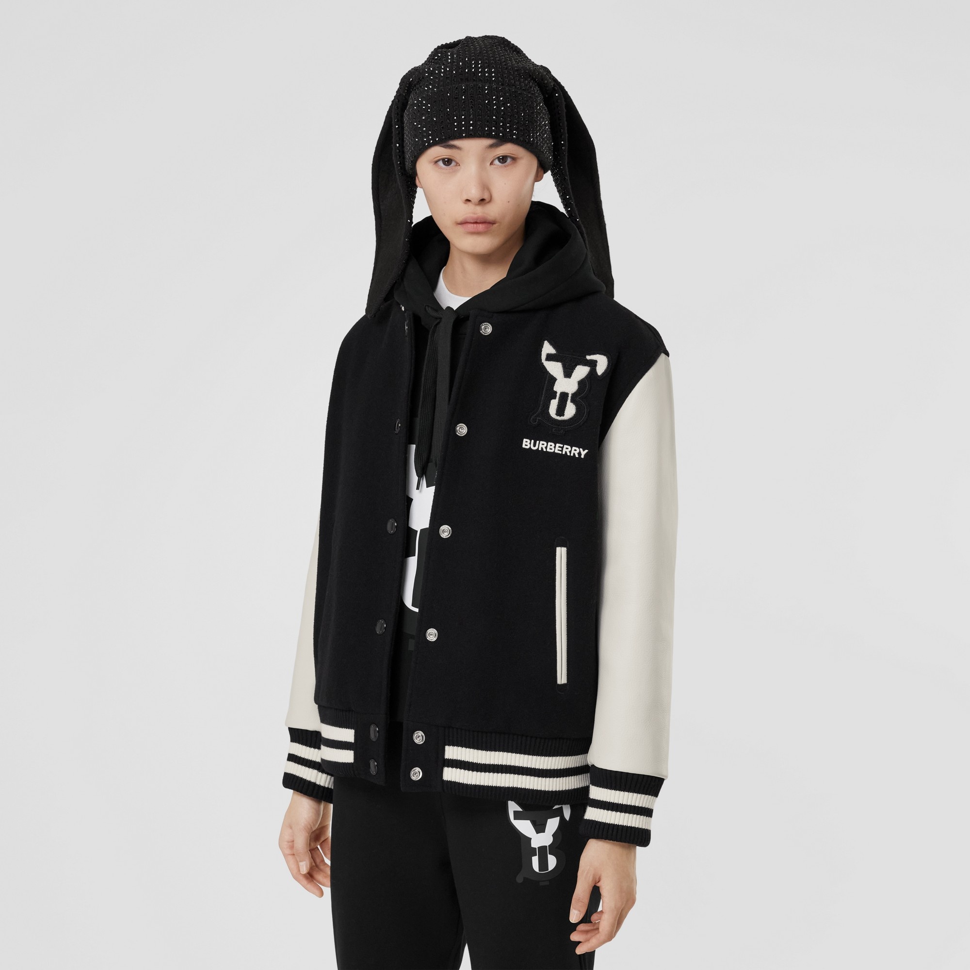 Burberry Wool Rabbit Varsity Jacket In Black