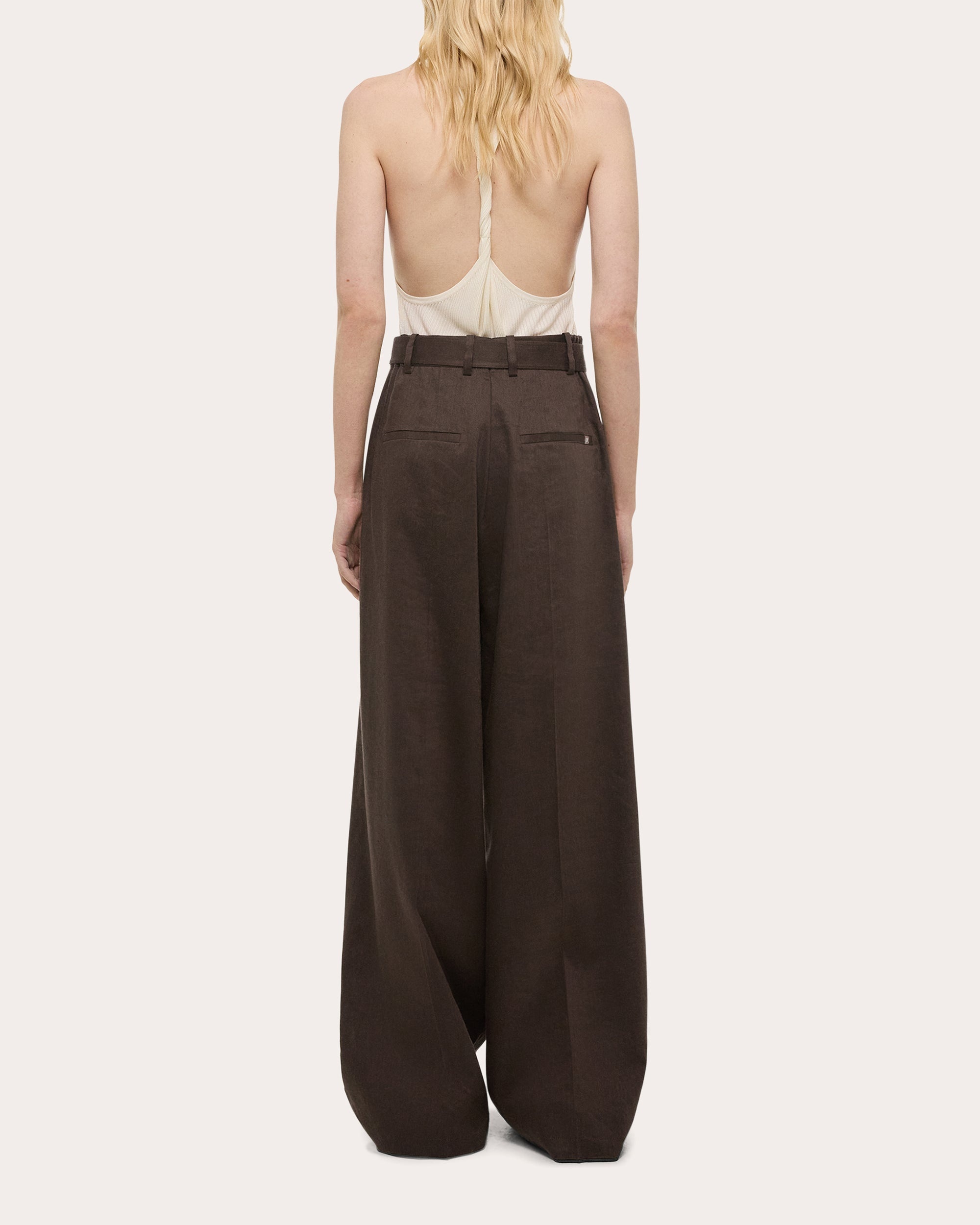 Pleated Linen Blend Wide-Leg Pants - 2