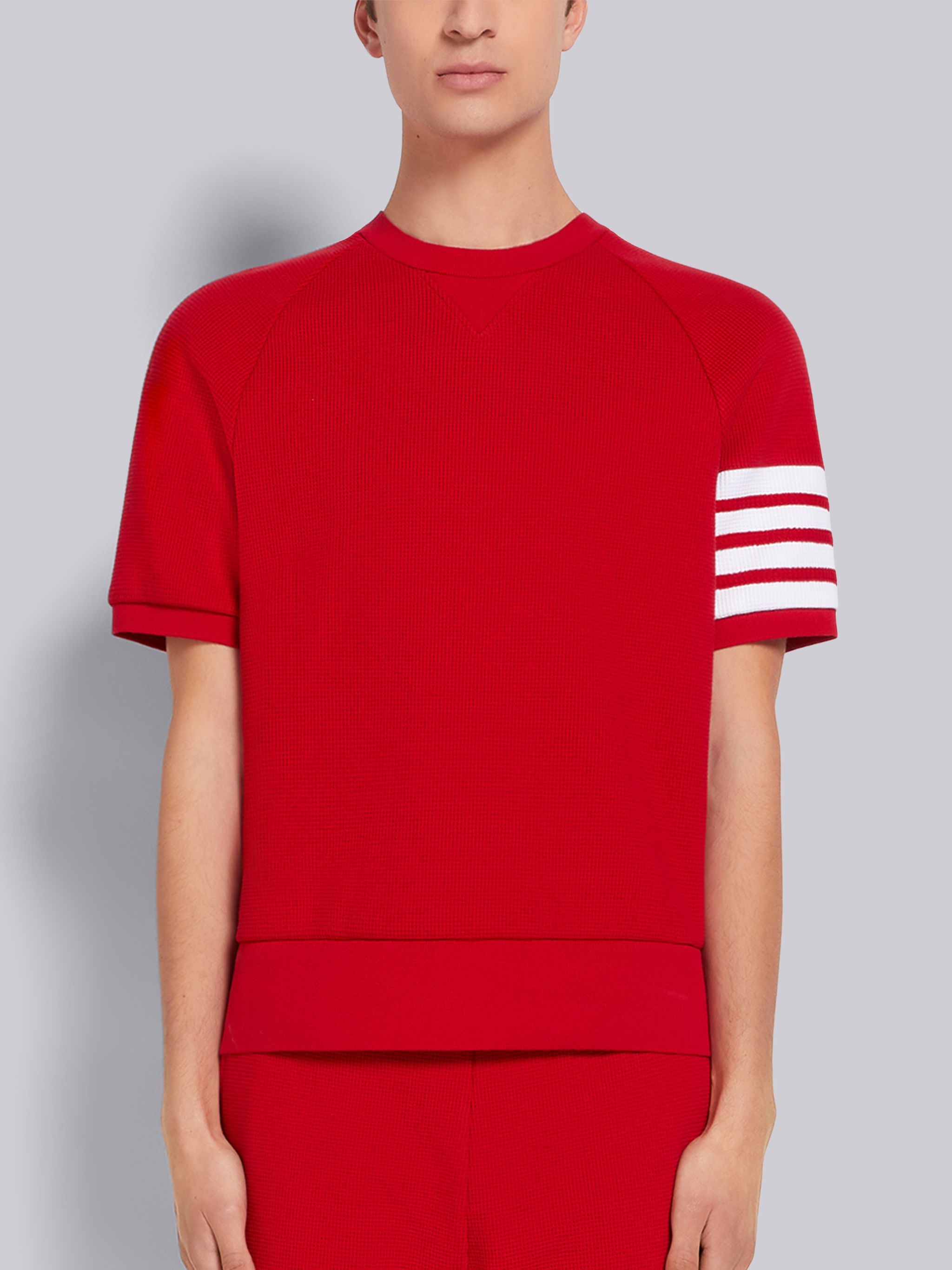 Red Compact Waffle 4-Bar Short Sleeve Sweatshirt - 1