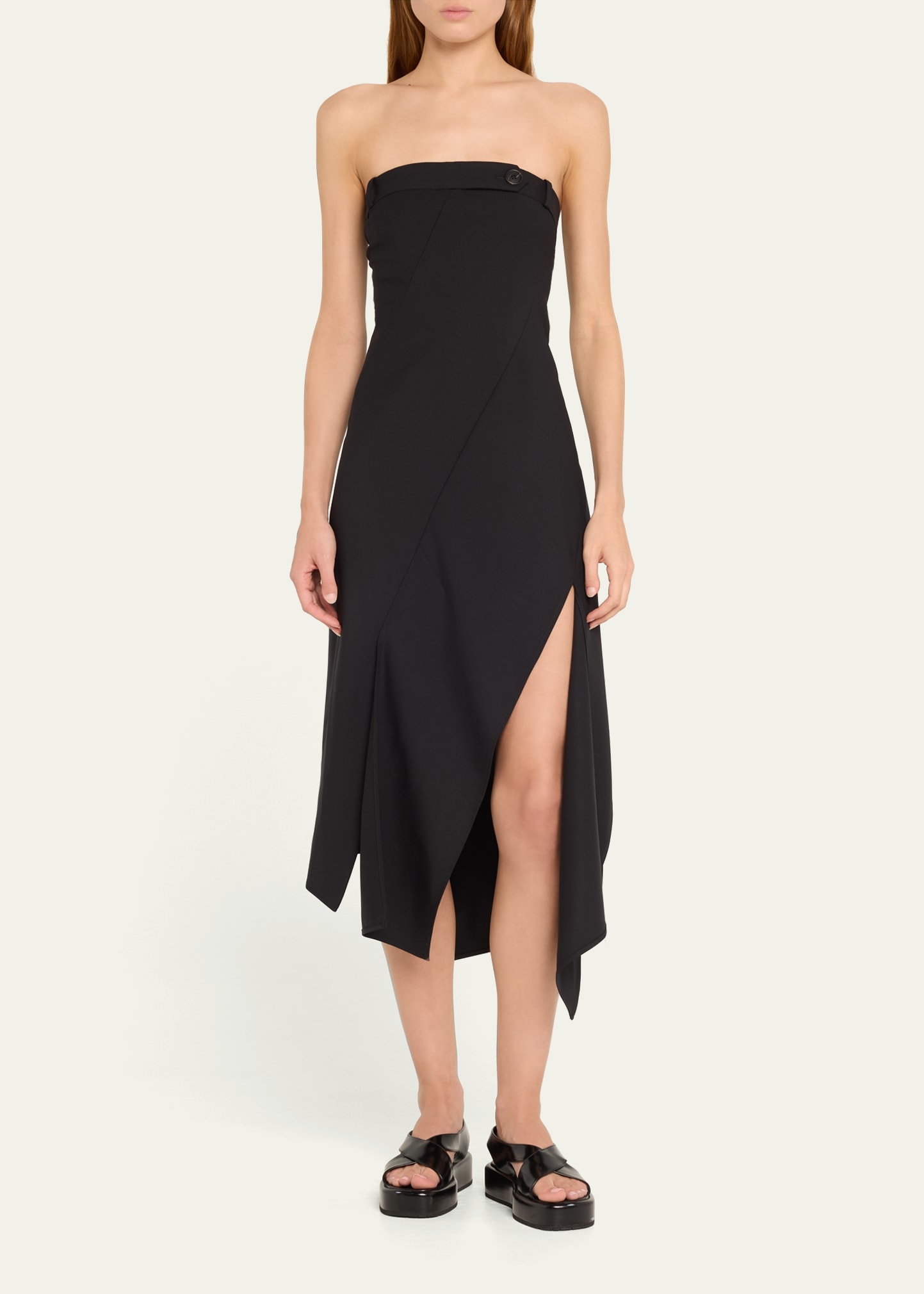 Twisted Suiting Strapless Handkerchief Wool Midi Dress - 2