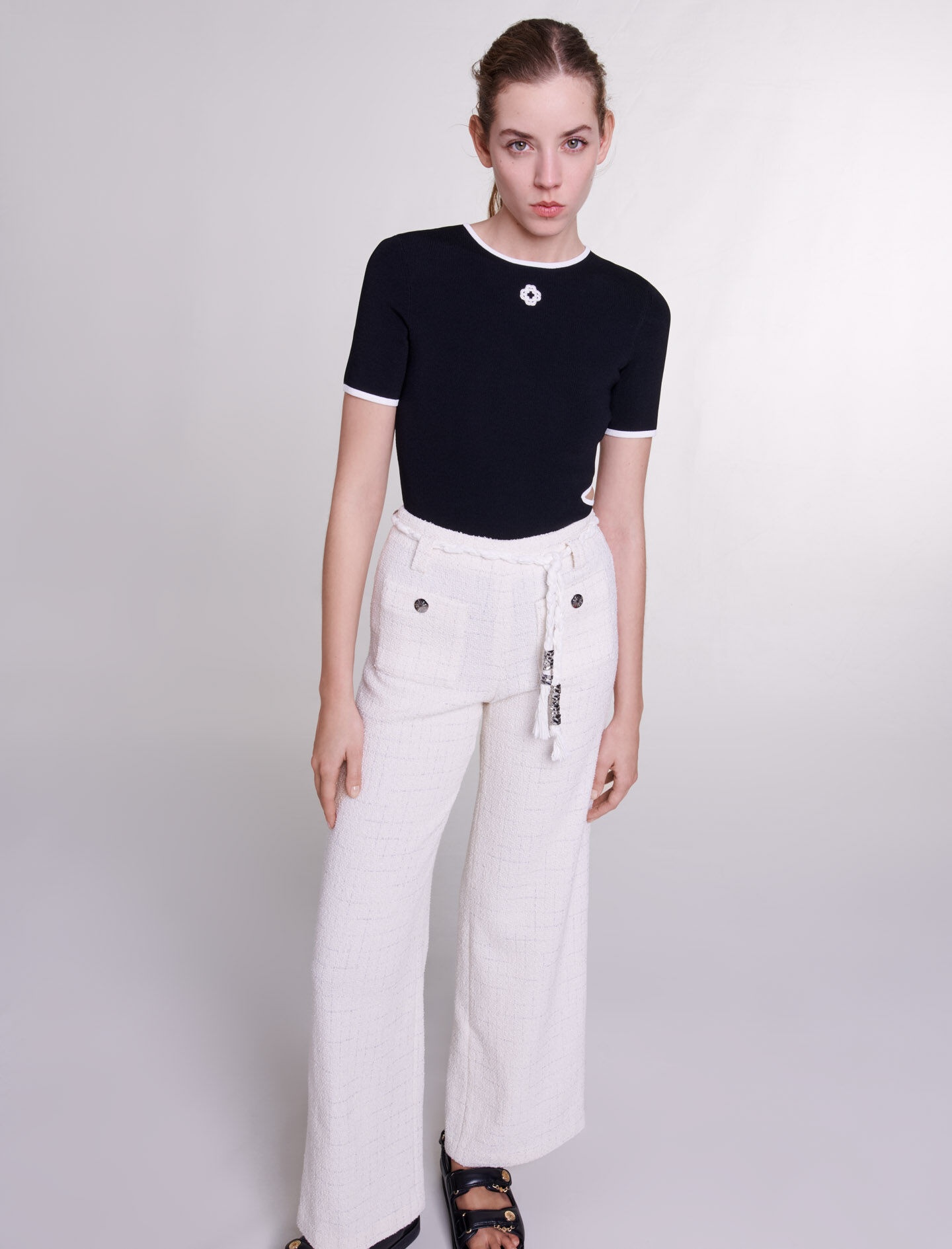 Metallic thread tweed trousers - 5
