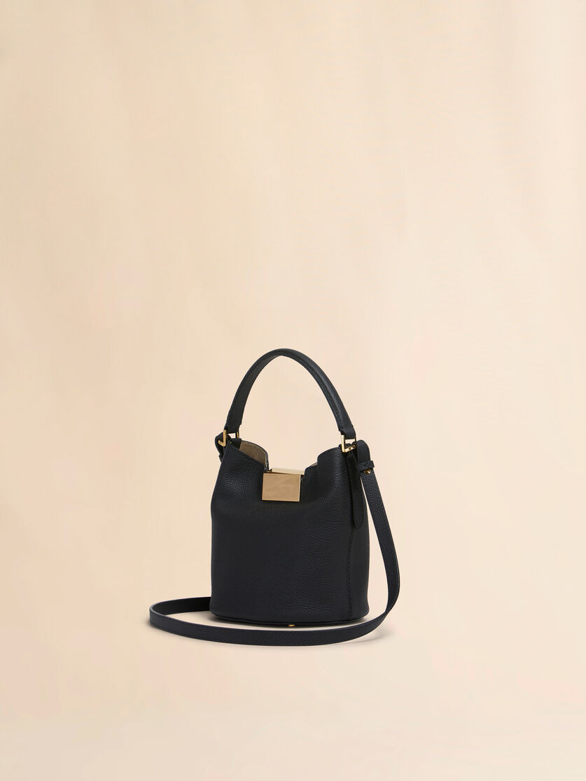 BLACK LEATHER TRUNKAROO BUCKET BAG - 3