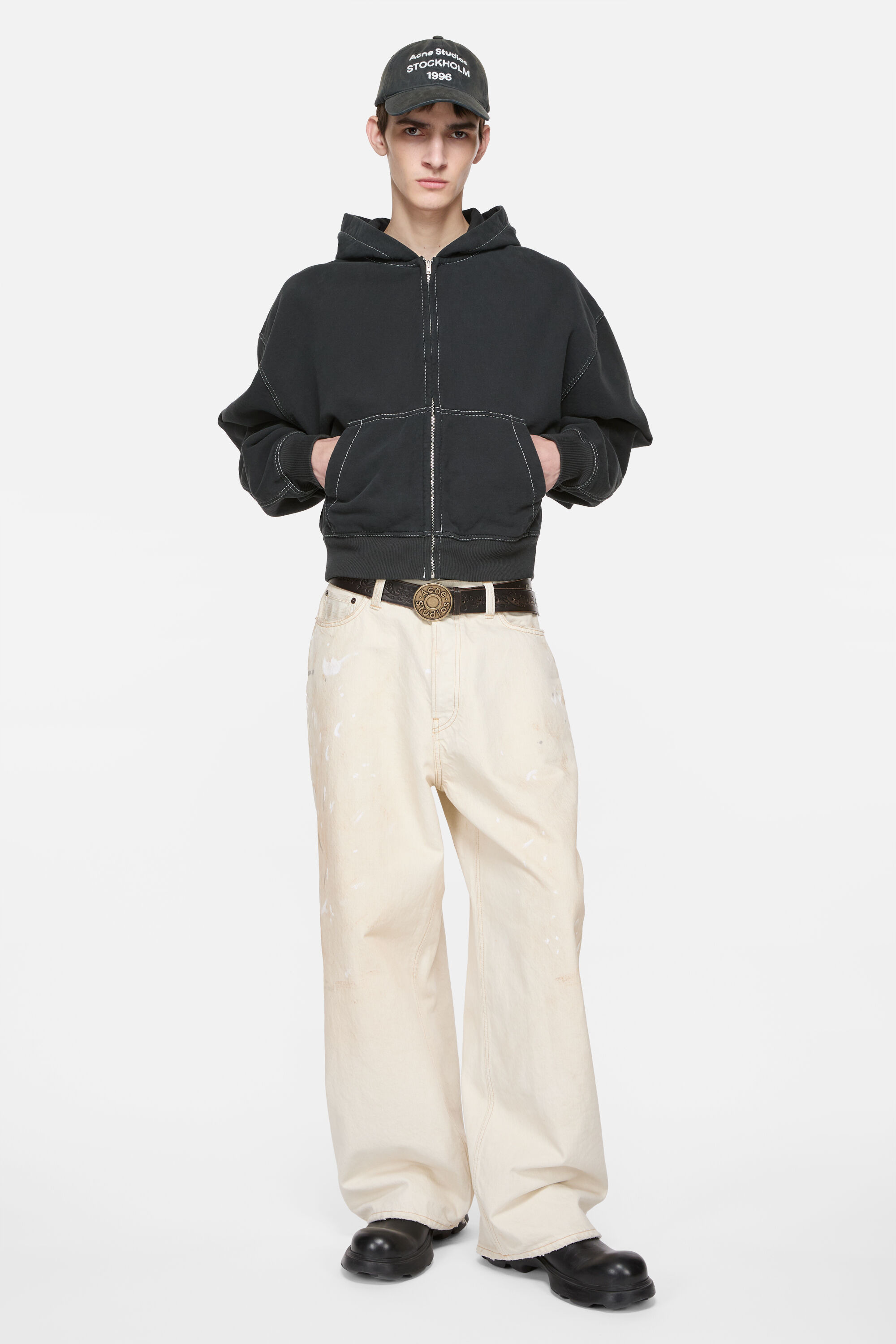 Hooded zip-up sweater - Faded black - 3