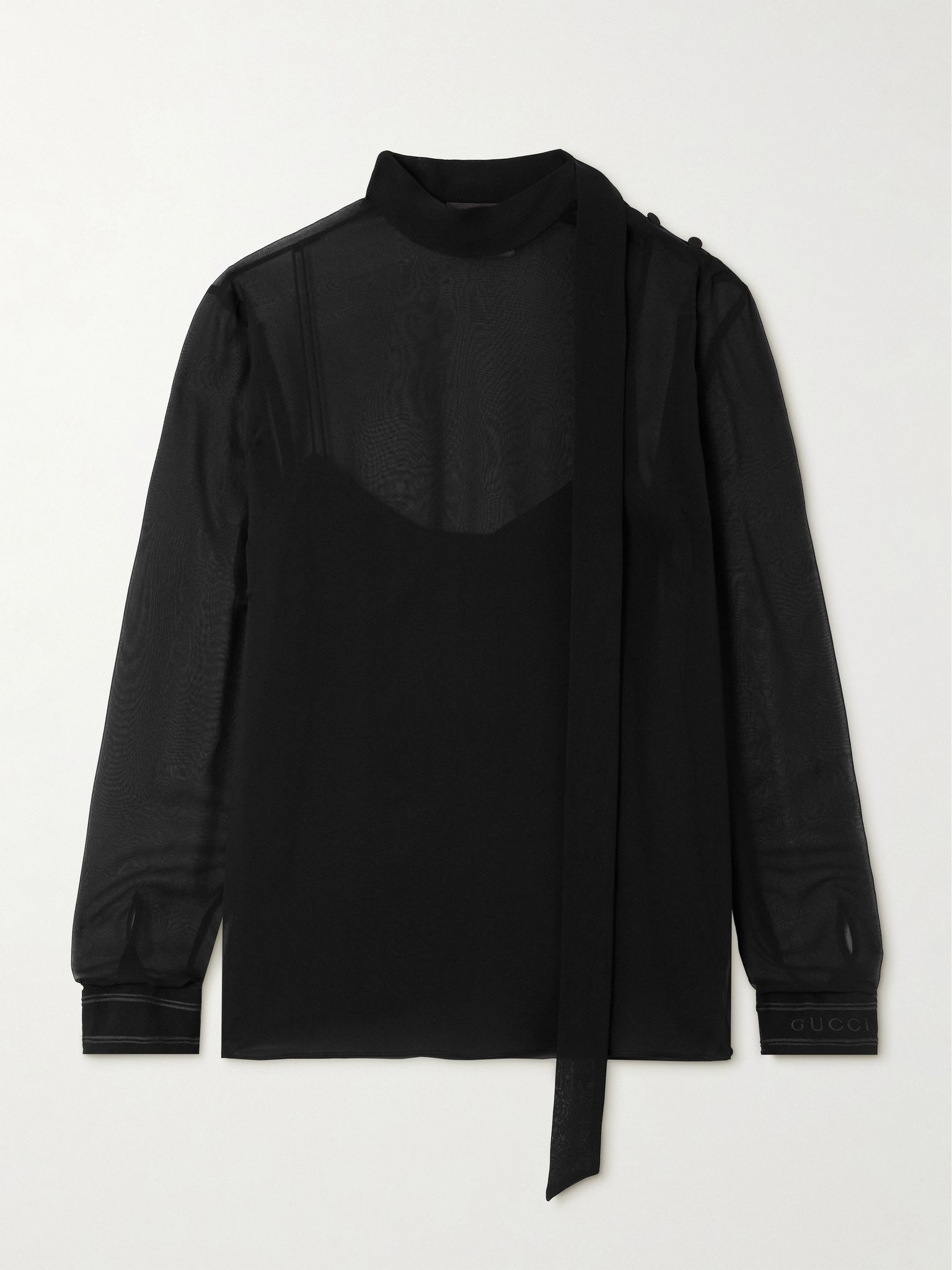 Tie-detailed silk-georgette blouse Black - 1