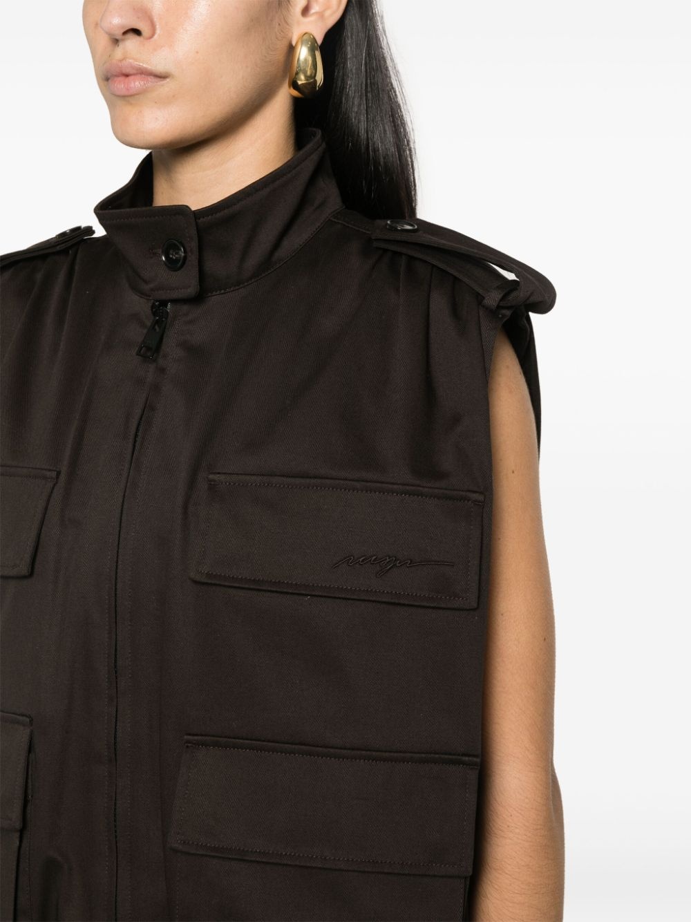 embroidered-logo twill gilet - 5