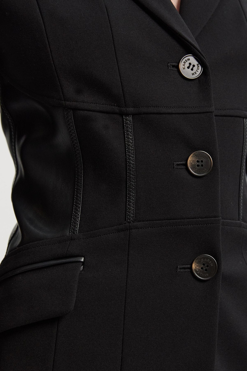 Ponte And Pu Mix Waist Seam Detail Tailored Single Breasted Blazer 3