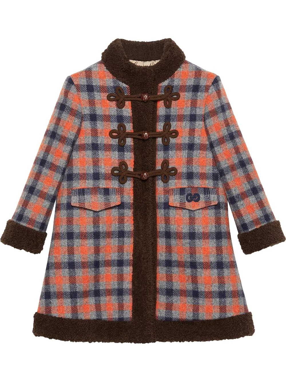 faux fur-trim check coat - 1